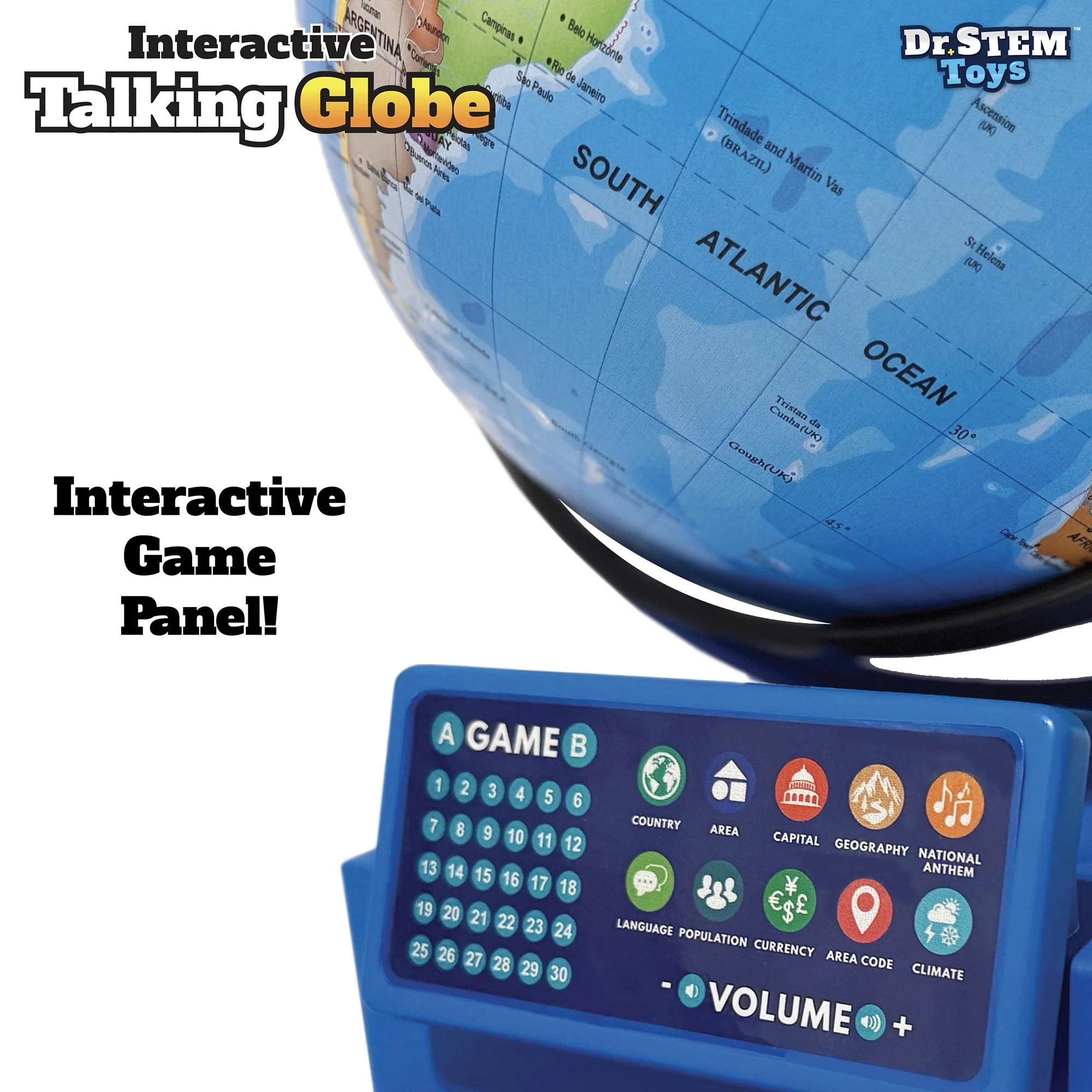 Dr. STEM: Interactive Talking Globe - Touch & Learn, Geographic Education Learning Set, Smart Pen, Electronic Game Panel, 300 Quiz Questions, Kids 6+