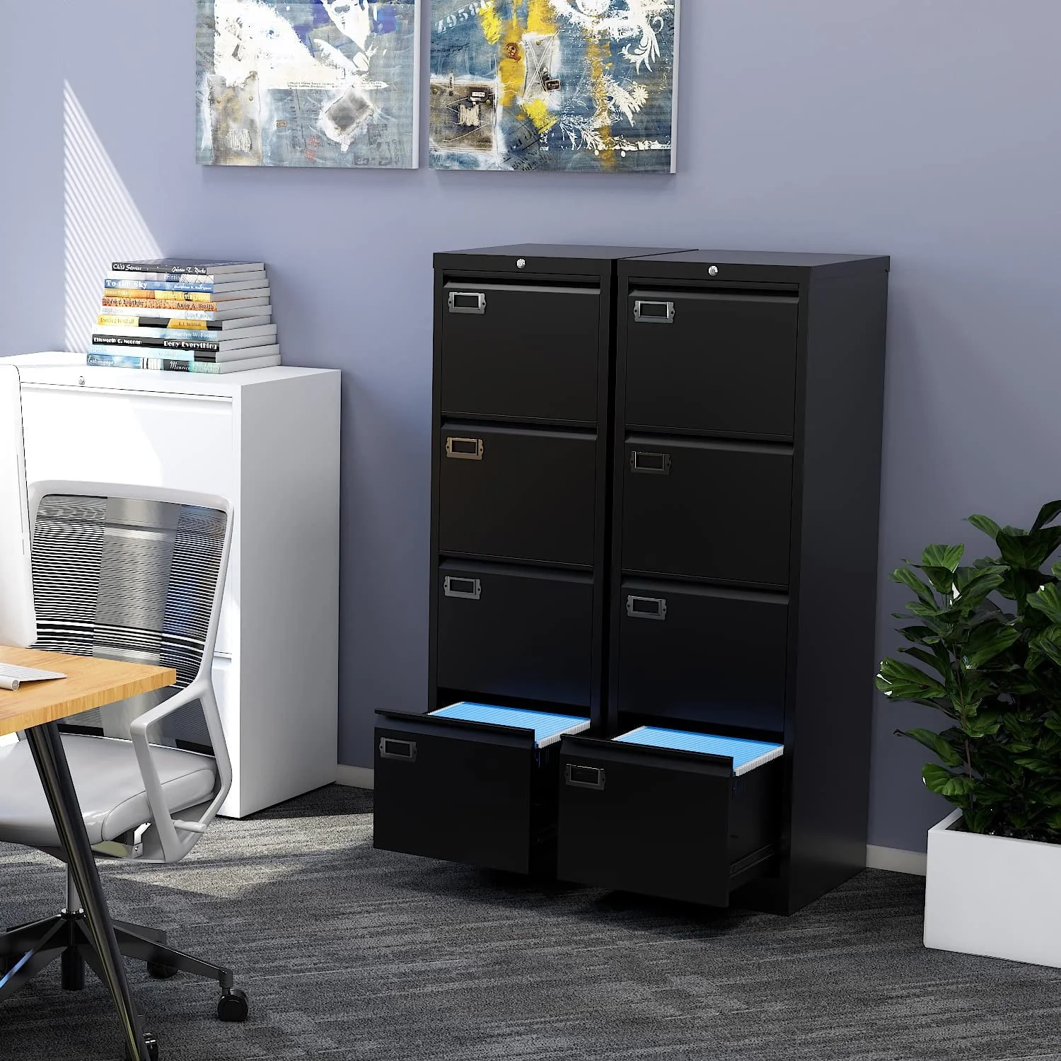 STANI 4 Drawer File Cabinet with Lock, Black Vertical Metal Filing Cabinets Home Office Storage File Cabinet for Hanging Files Folders Letter/Legal/A4 Size