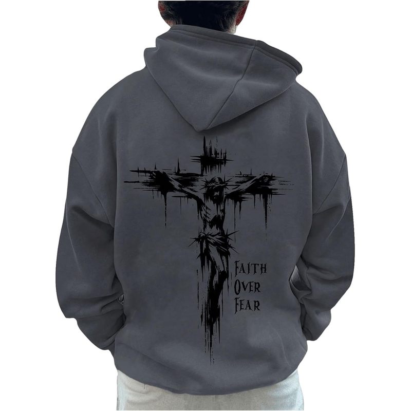 Men's Graphic Print Long Sleeve Drawstring Hoodie Pullover Sweatshirt