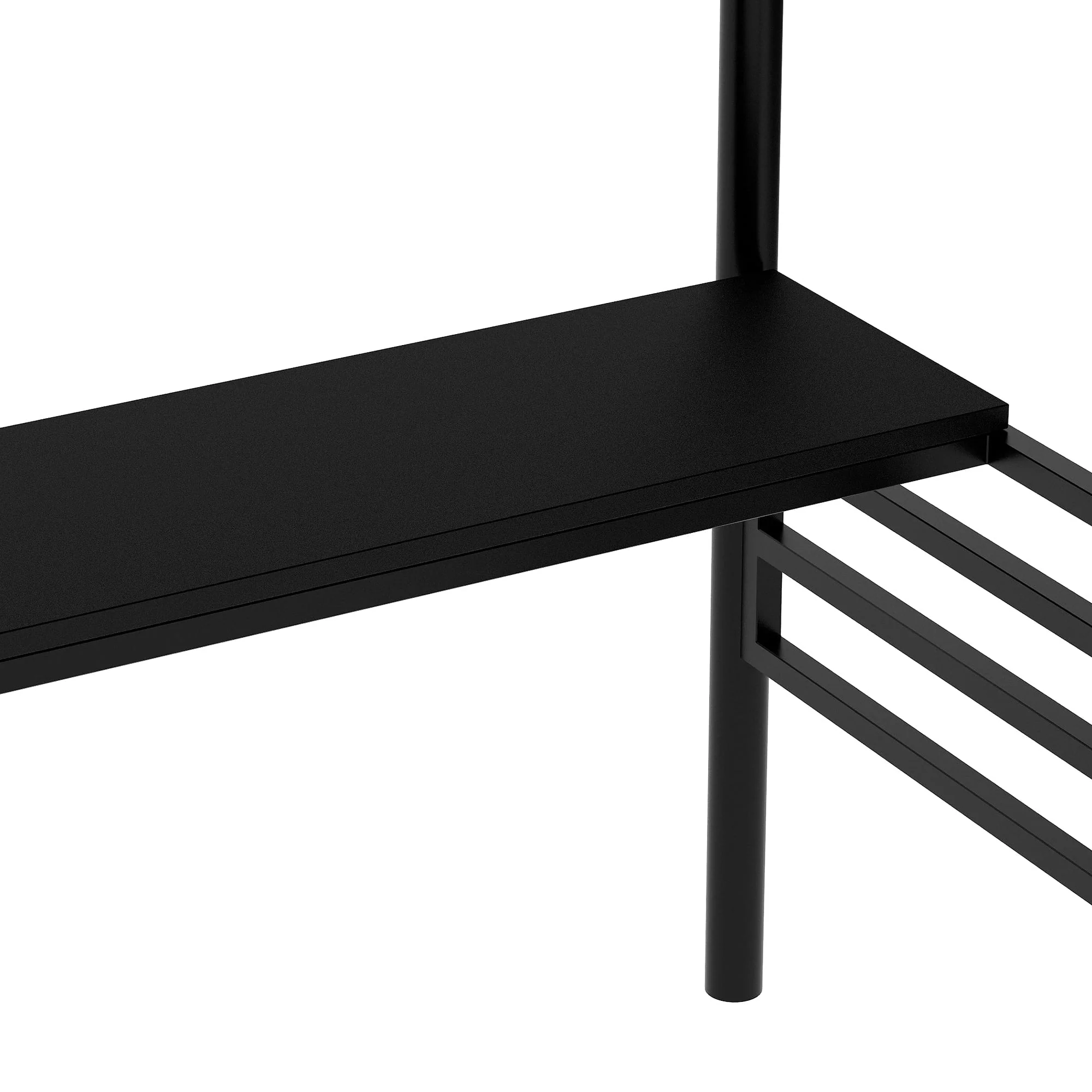 Euroco Metal Twin Size Loft Bed with Desk & Stairways for Child, Black