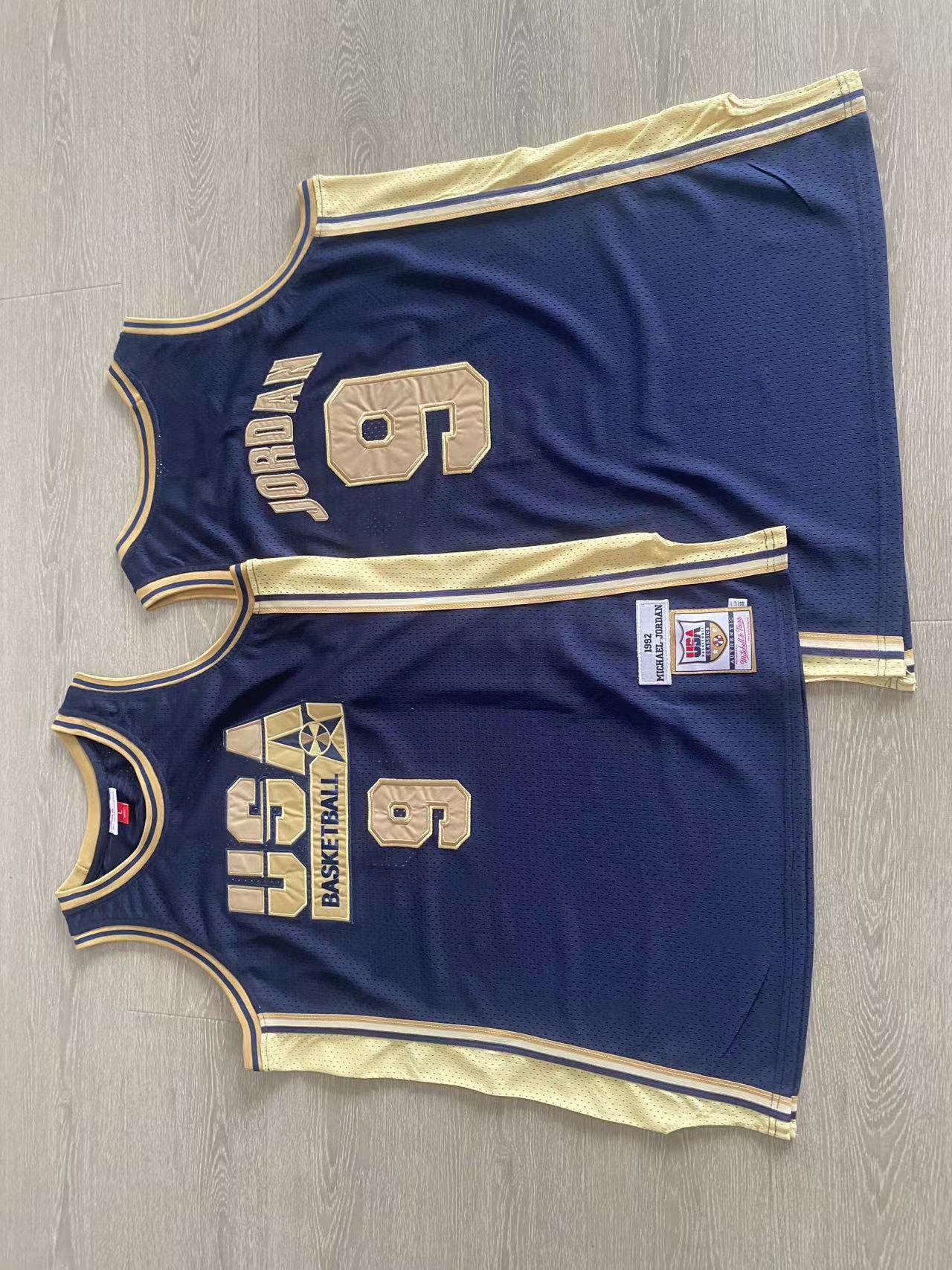 MItchell&ness Dream Team 9# Jordan AU dense embroidery blue clothes with gold letters