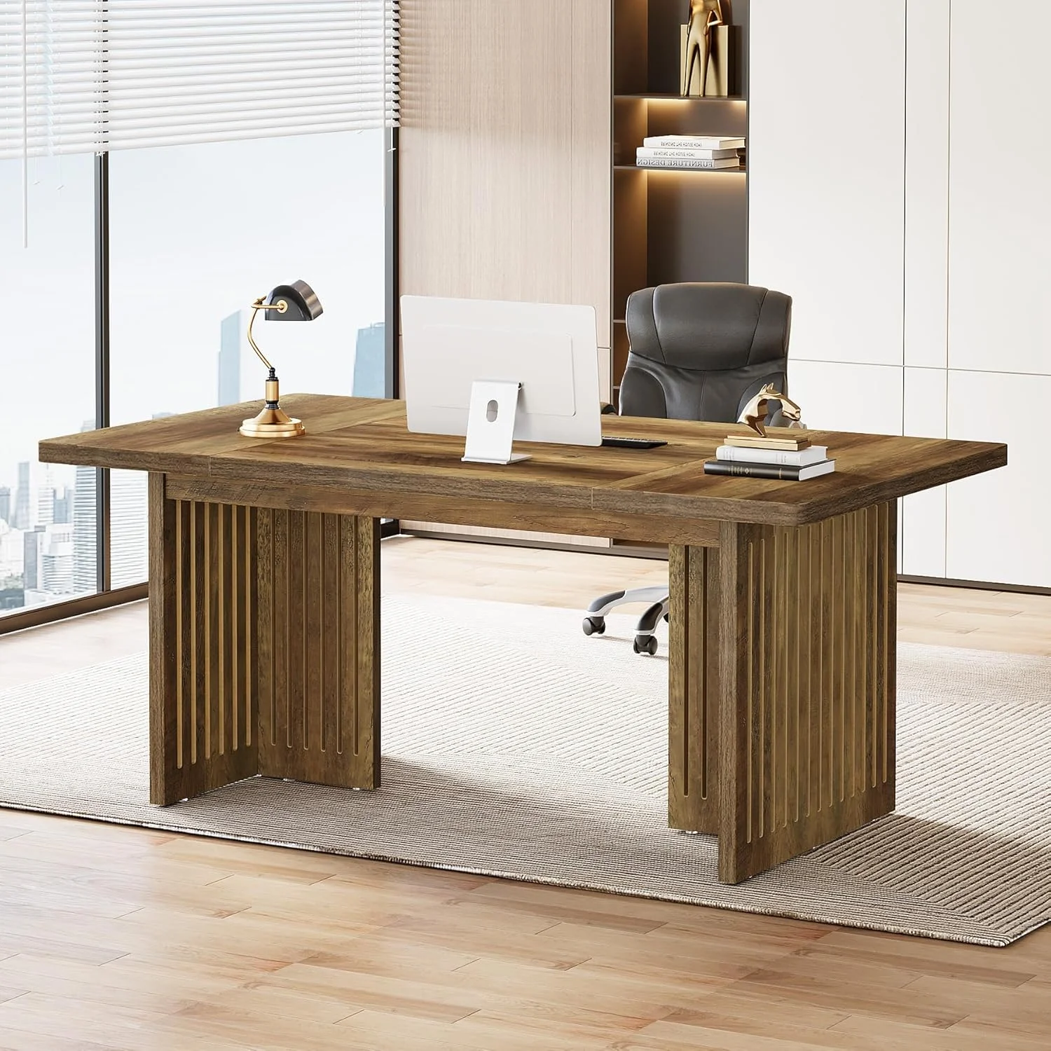 Finmind 63-Inch Executive Desk, Large Computer Desk with Sturdy Wood Legs & Thickened Tabletop