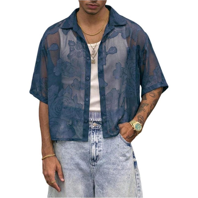 Men's Button Down Shirt Streetwear Crop Top Country Concert Outfits