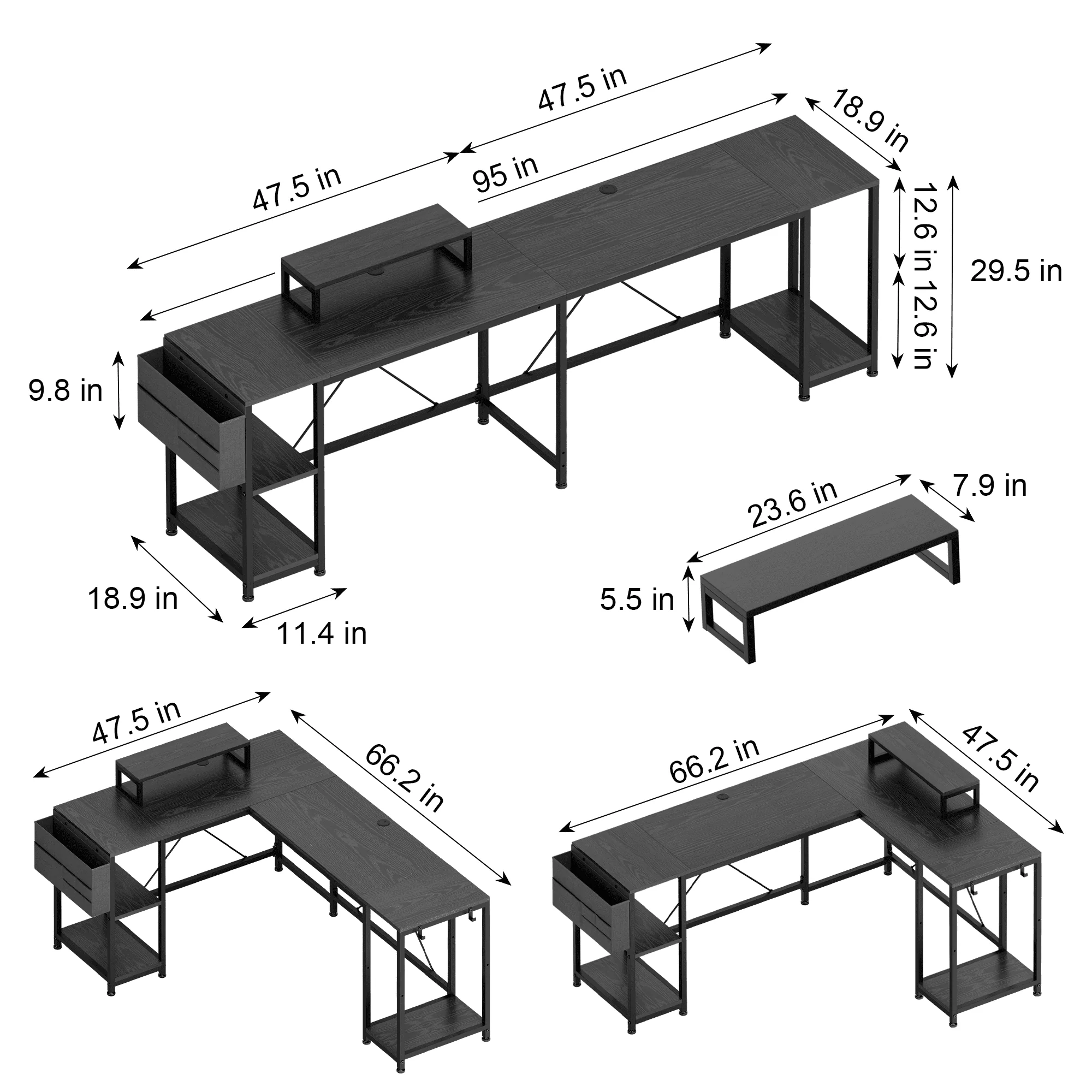 Lulive L-Shaped Computer Desk, 95