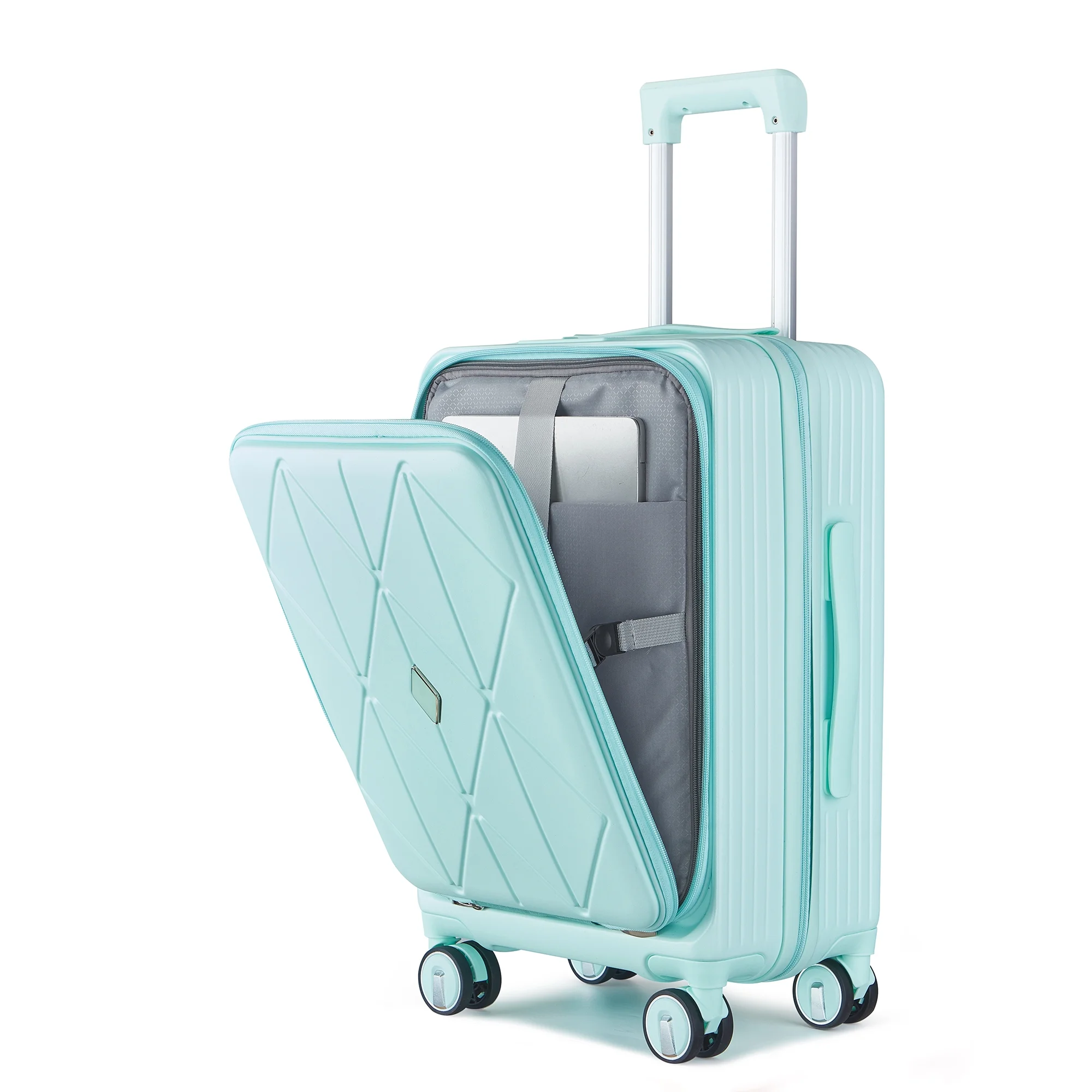POWANLI 3 Piece Luggage Sets (20''24''28''), PC Hard Shell Expandable Lightweight Carry On Luggage, with Front Pocket and Spinner Wheels, TSA Lock, Airline Approved(Mint Green)