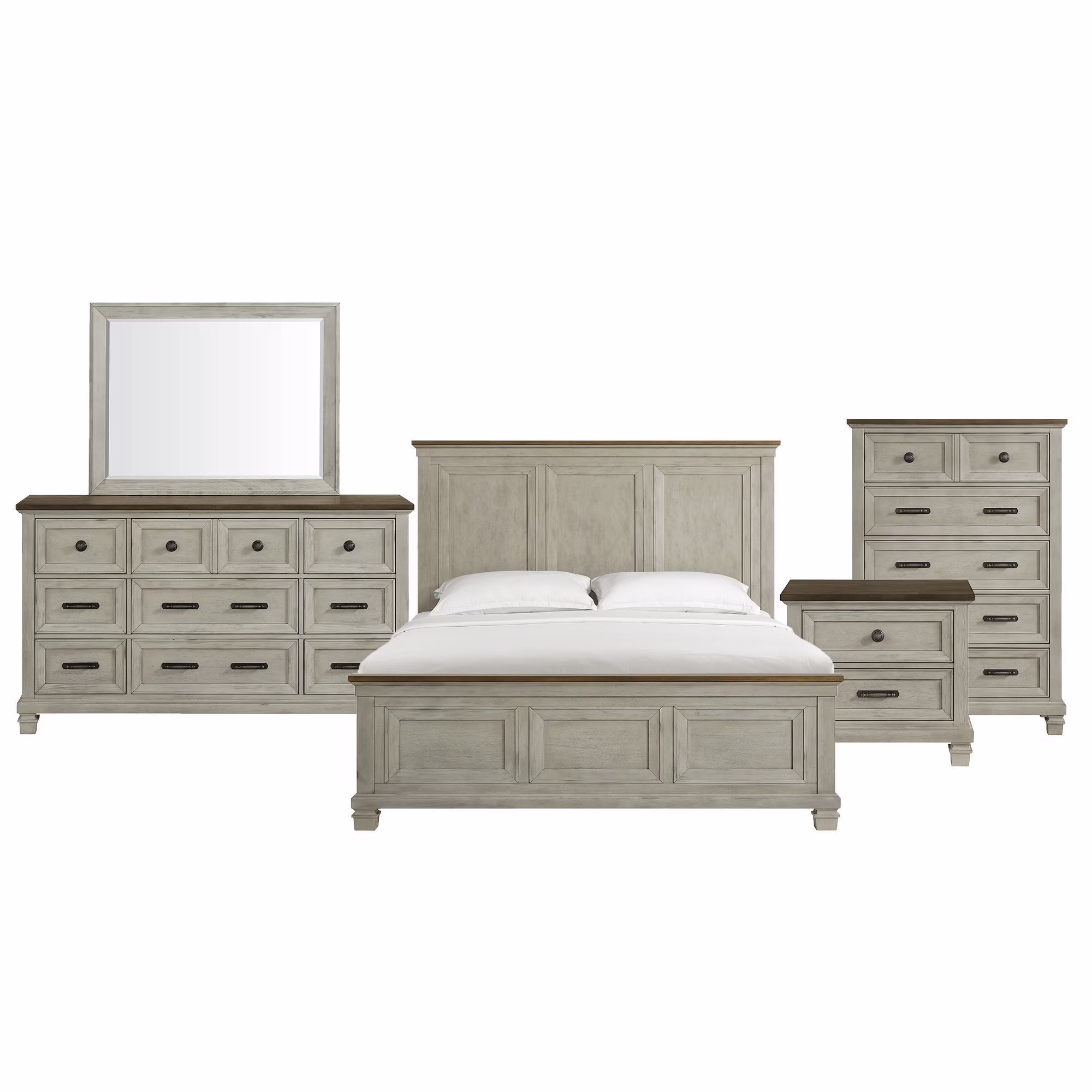 Picket House Furnishings Bloomfield Panel 5PC Bedroom Set - Medium Brown