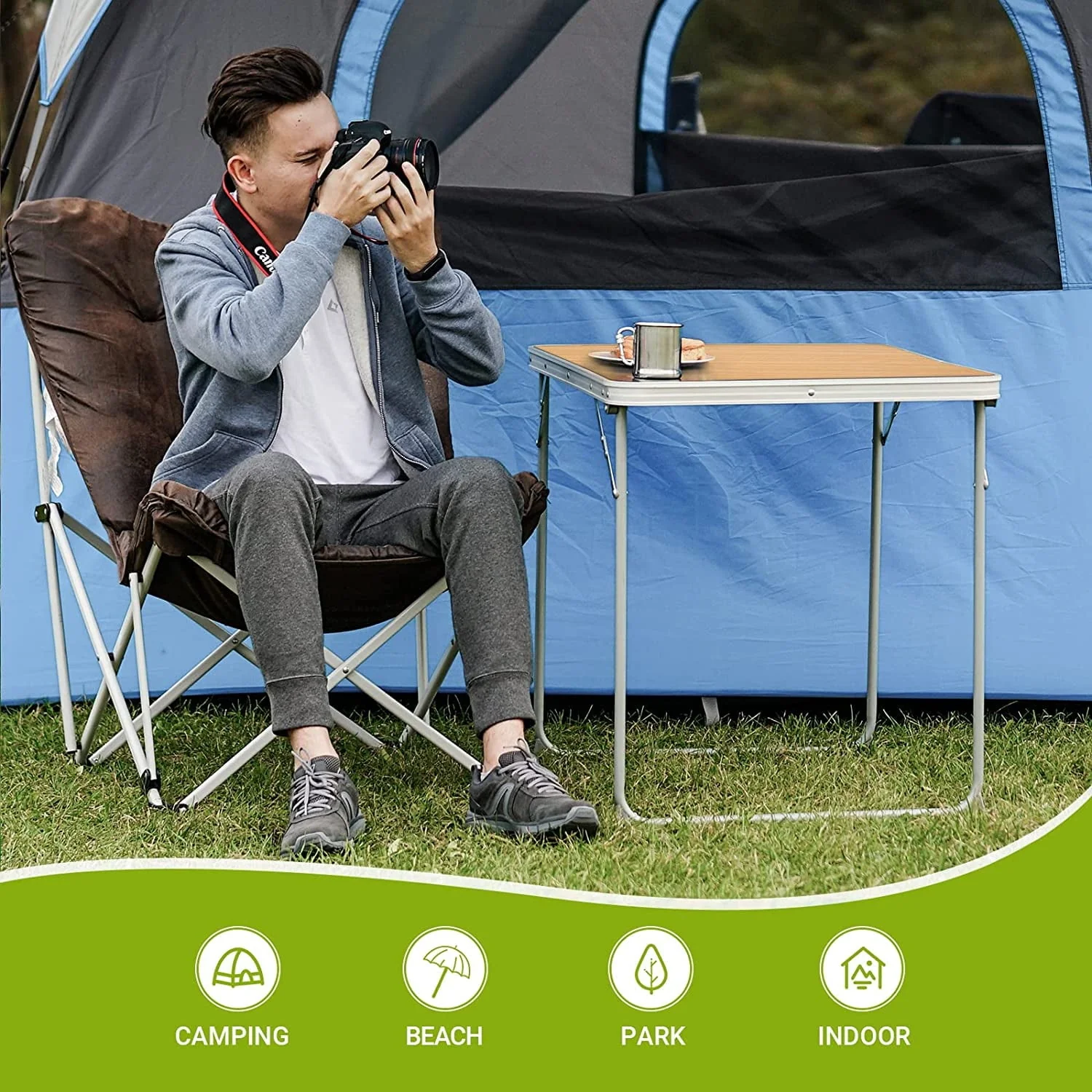 FUNDANGO Folding Camping Table Portable Outdoor Picnic Tables Waterproof Durable Lightweight Fold Desk with Handle 31.5