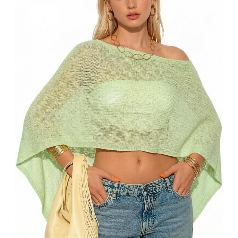 Women Sheer Poncho Top Lightweight Knit Crochet Shrug