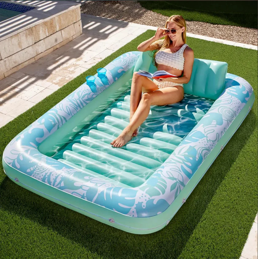 Inflatable Sunbathing Float — With Cup Holder | Sunbathing Lounger, Floating Raft, Deck Chair, Kids' Inflatable Pool