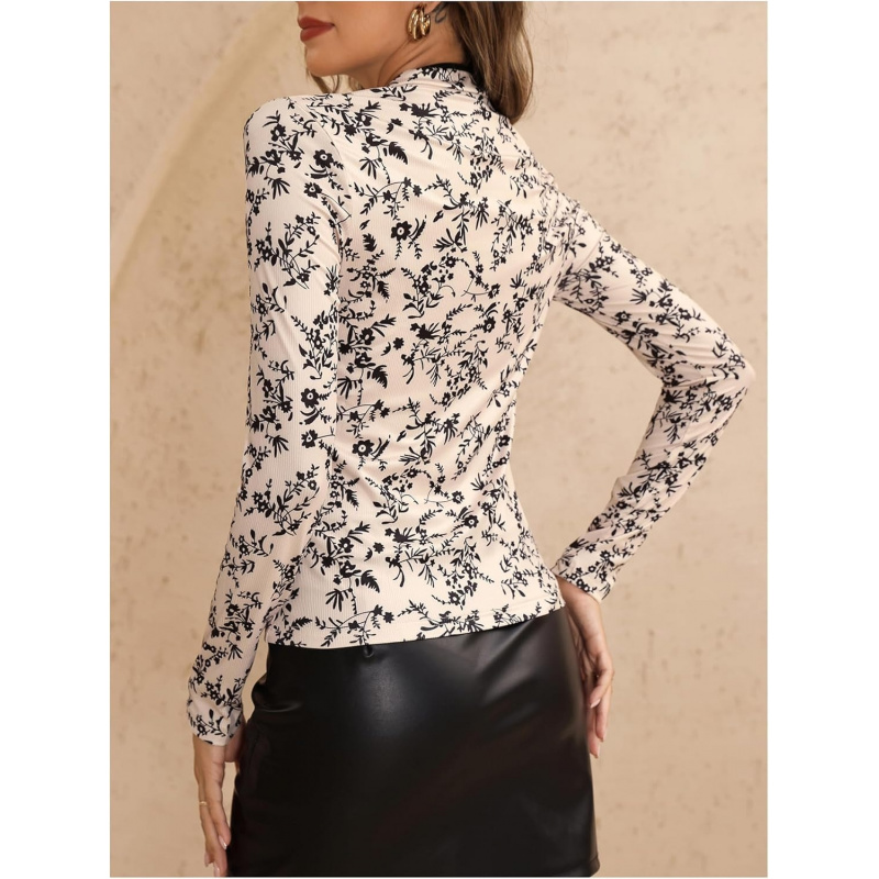 Women's Floral Print Ribbed Knit Cheongsam