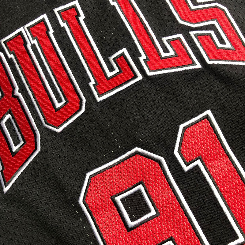Bulls 91#AU dense embroidery black 97-98 championship