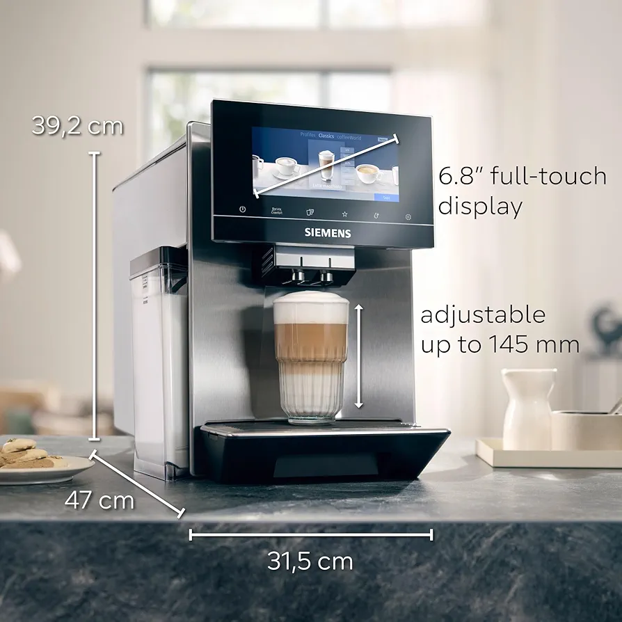 SIEMENS TQ905GB3 EQ900 Fully Automatic Coffee Machine, Stainless Steel with 6.8 inch iSelect Display, Various System Options and Home Connect App