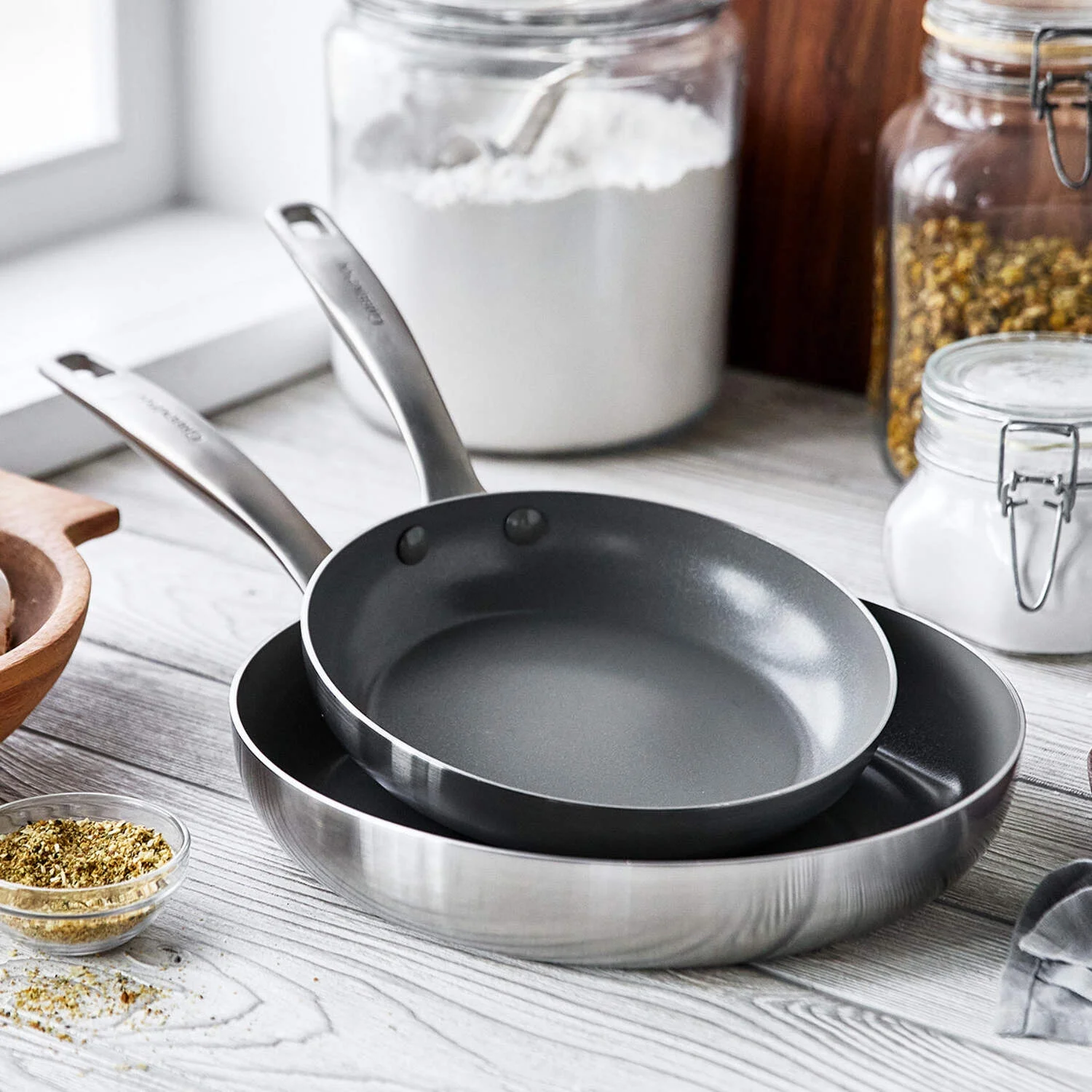 GreenPan Chatham Tri-Ply Stainless Steel Healthy Ceramic Nonstick Induction Suitable, 2 Piece Frypan Set, 8