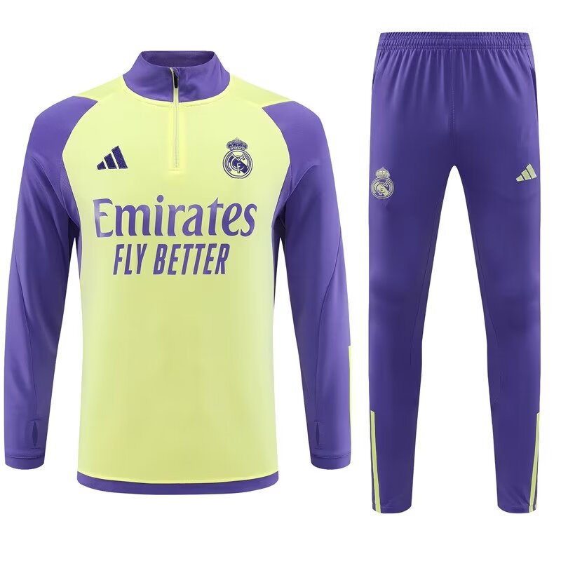 2023/2024 Real Madrid half-pull training suit light yellow suit 1:1 Thai quality suit