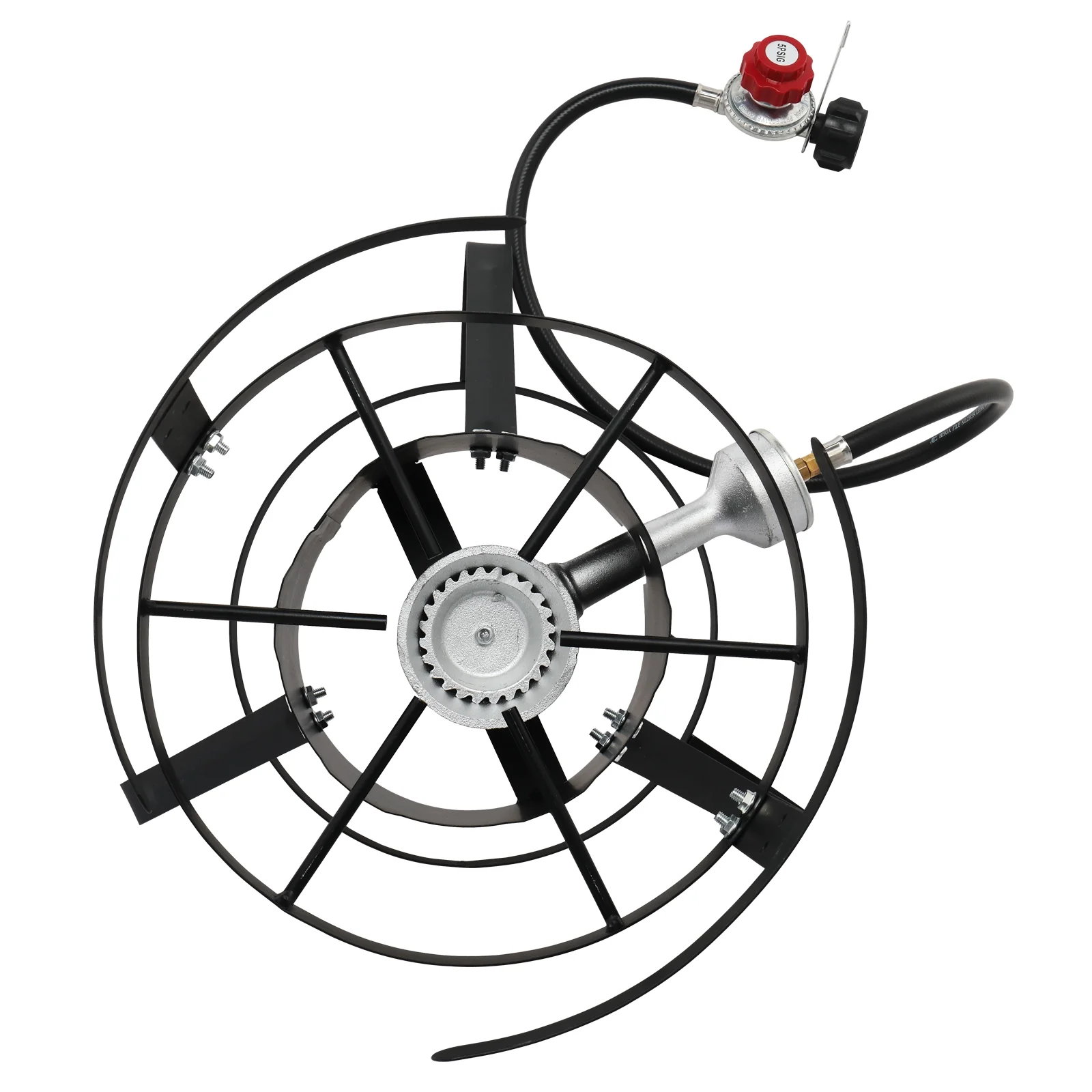 13*32 Four-Piece Set, Black Round Iron Stove Frame with Silver Aluminum 30qt Turkey Pot and 10qt Fish Pot - Gas Fryer Combo for Outdoor Cooking