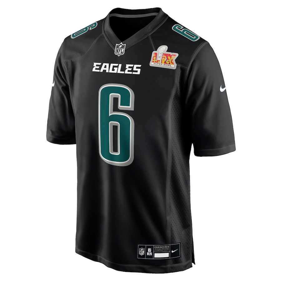 Men's Philadelphia Eagles DeVonta Smith Carbon Black Super Bowl LIX Fashion Jersey