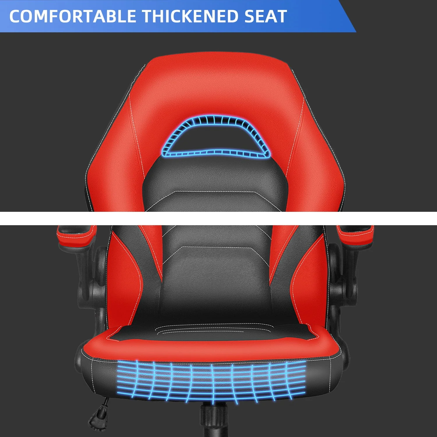 HomeZeer Gaming Chair, Video Game Chairs for Kids, Computer Office Desk Chair with Lumbar Support, Pu Leather Gamer Chair up to 330lb, Red