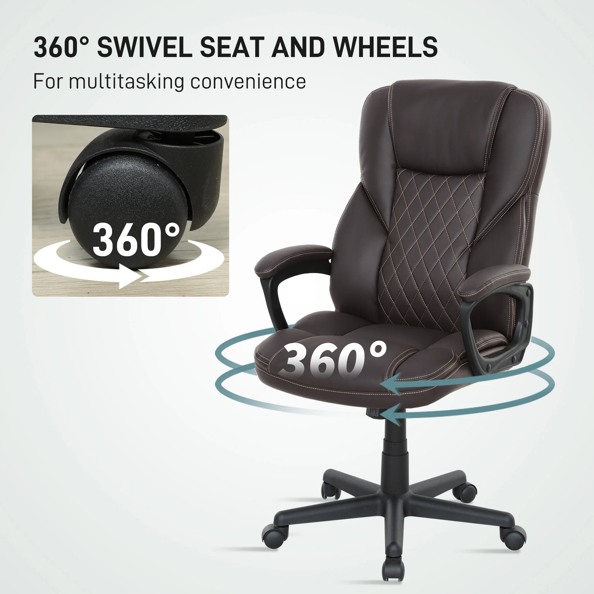 HOMCOM High Back Executive Office Chair, PU Leather Computer Desk Chair with Adjustable Height, Padded Armrests and Swivel Wheels, Black