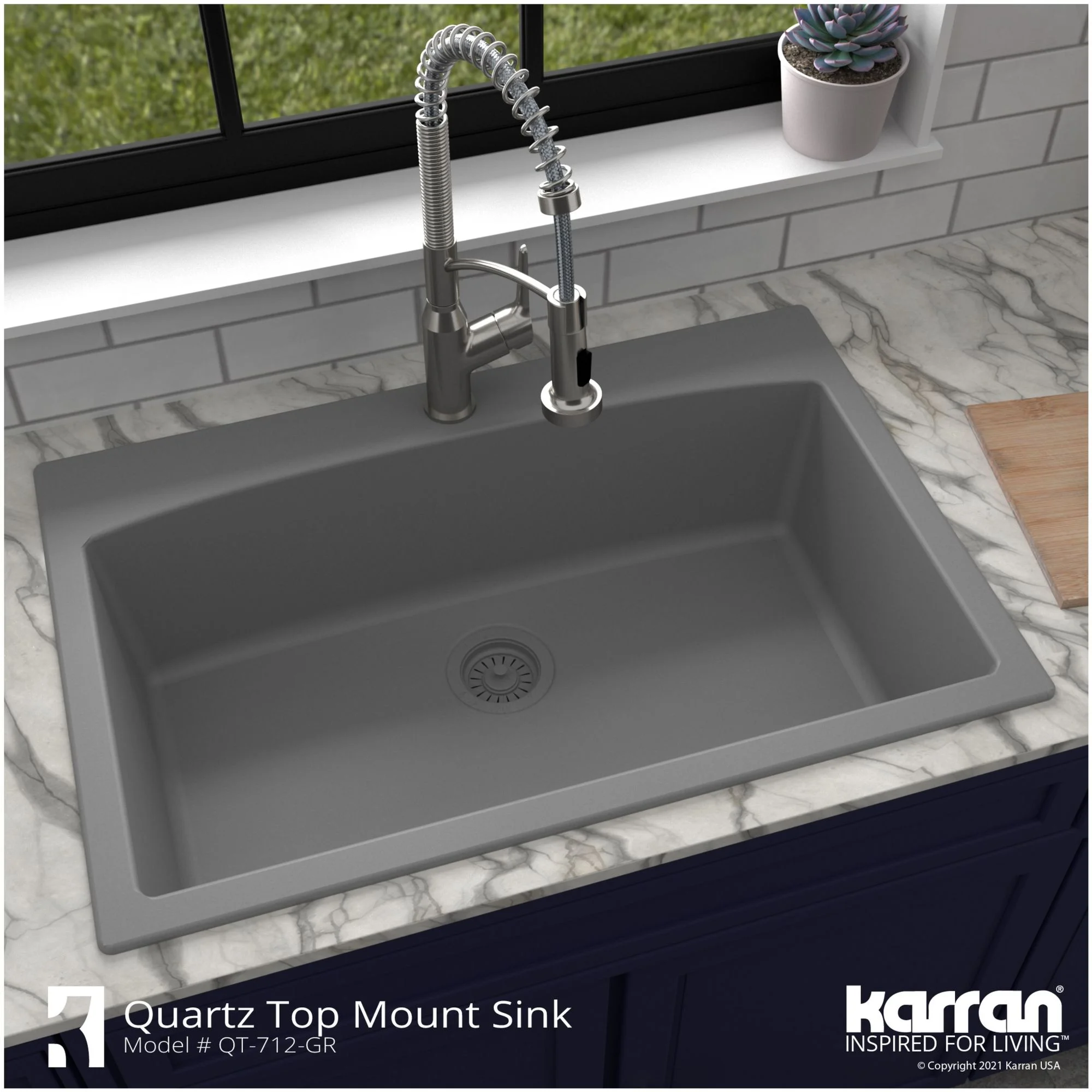 Karran  Drop-In Quartz Single Bowl Kitchen Sink Concrete