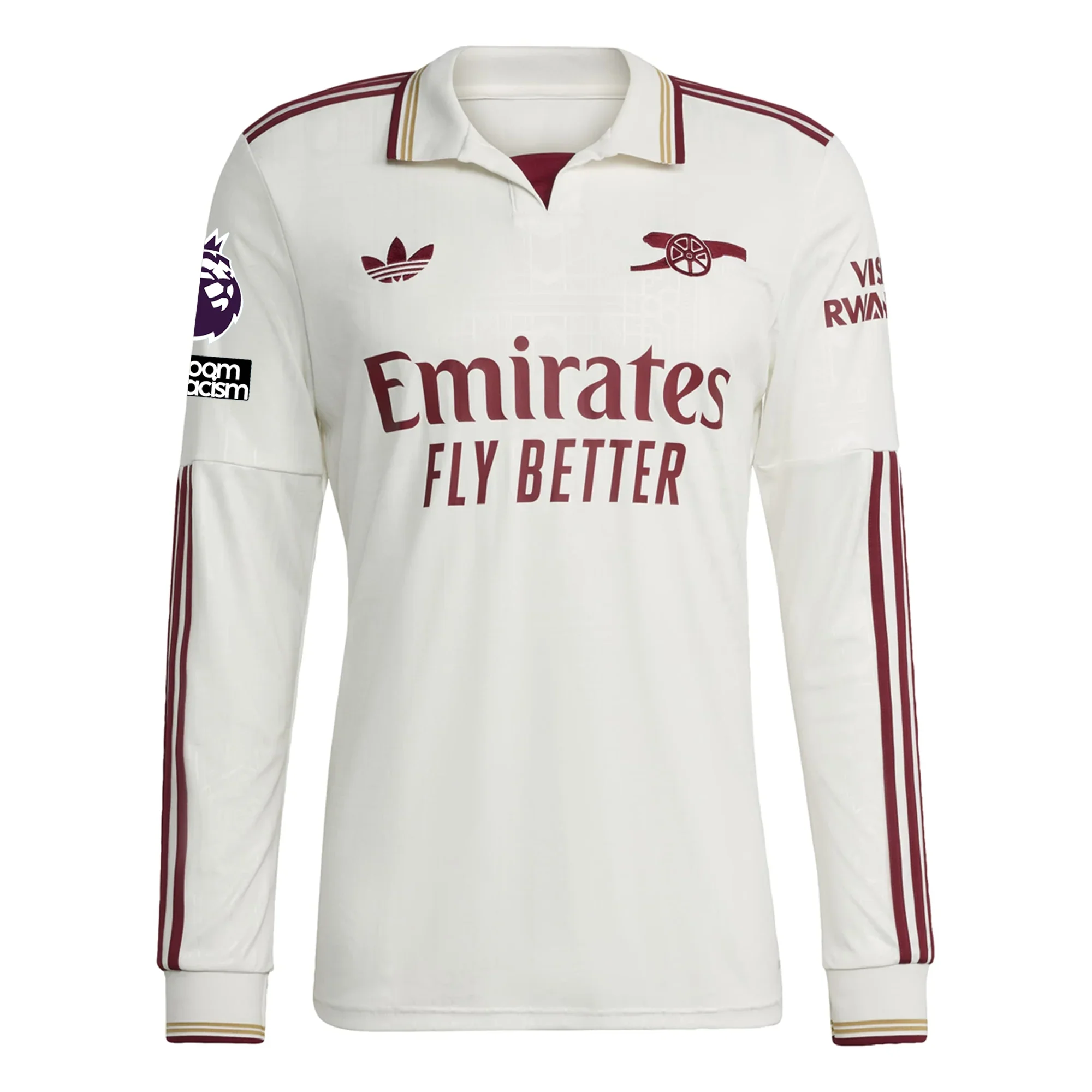 adidas Arsenal Bukayo Saka Third Long Sleeve Jersey w/ EPL + No Room For Racism 25/26 (White/Burgundy)