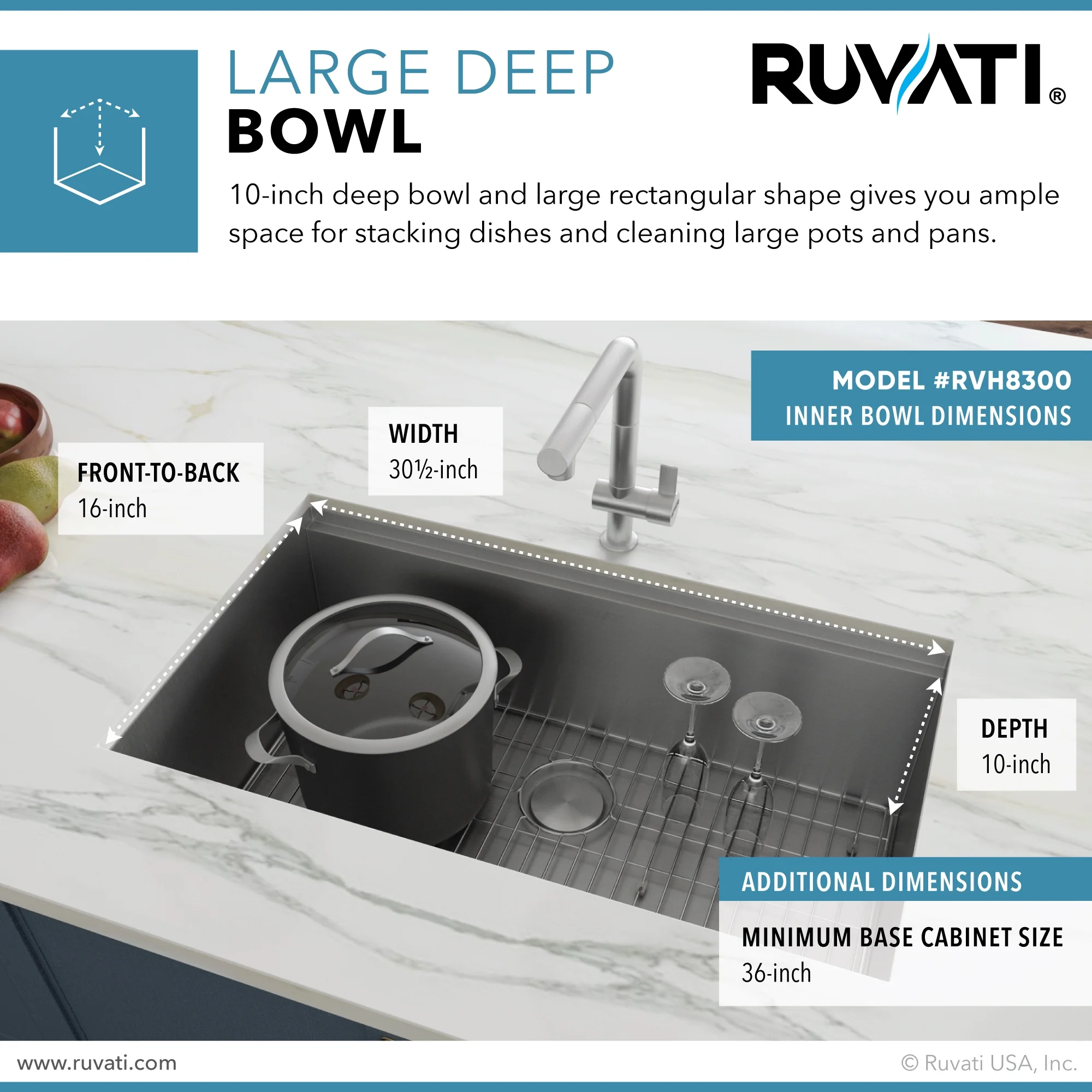 Ruvati RVH8300 Undermount 16 Gauge 32 in. Kitchen Sink Single Bowl