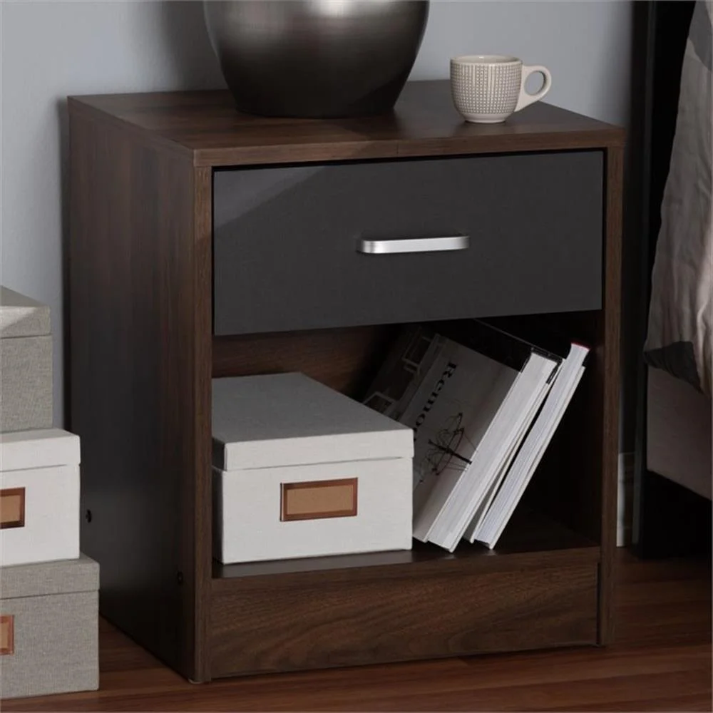 Bowery Hill 1 Drawer Nightstand in Dark Brown and Dark Grey