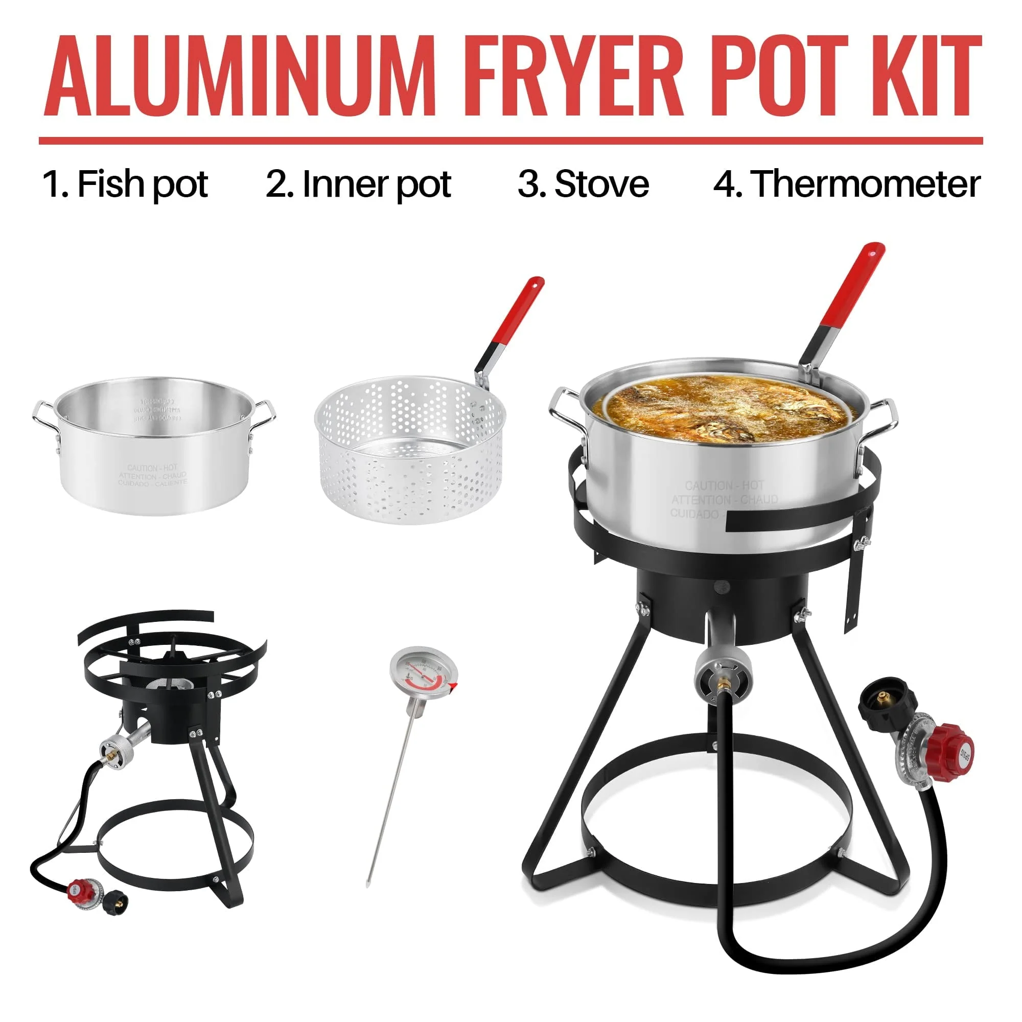 10 Qt Propane Outdoor Fish Fryer Set 50,000 BTU, Aluminum Seafood Boiler Steamer Kit Crawfish Fish Fryer Stock Pot