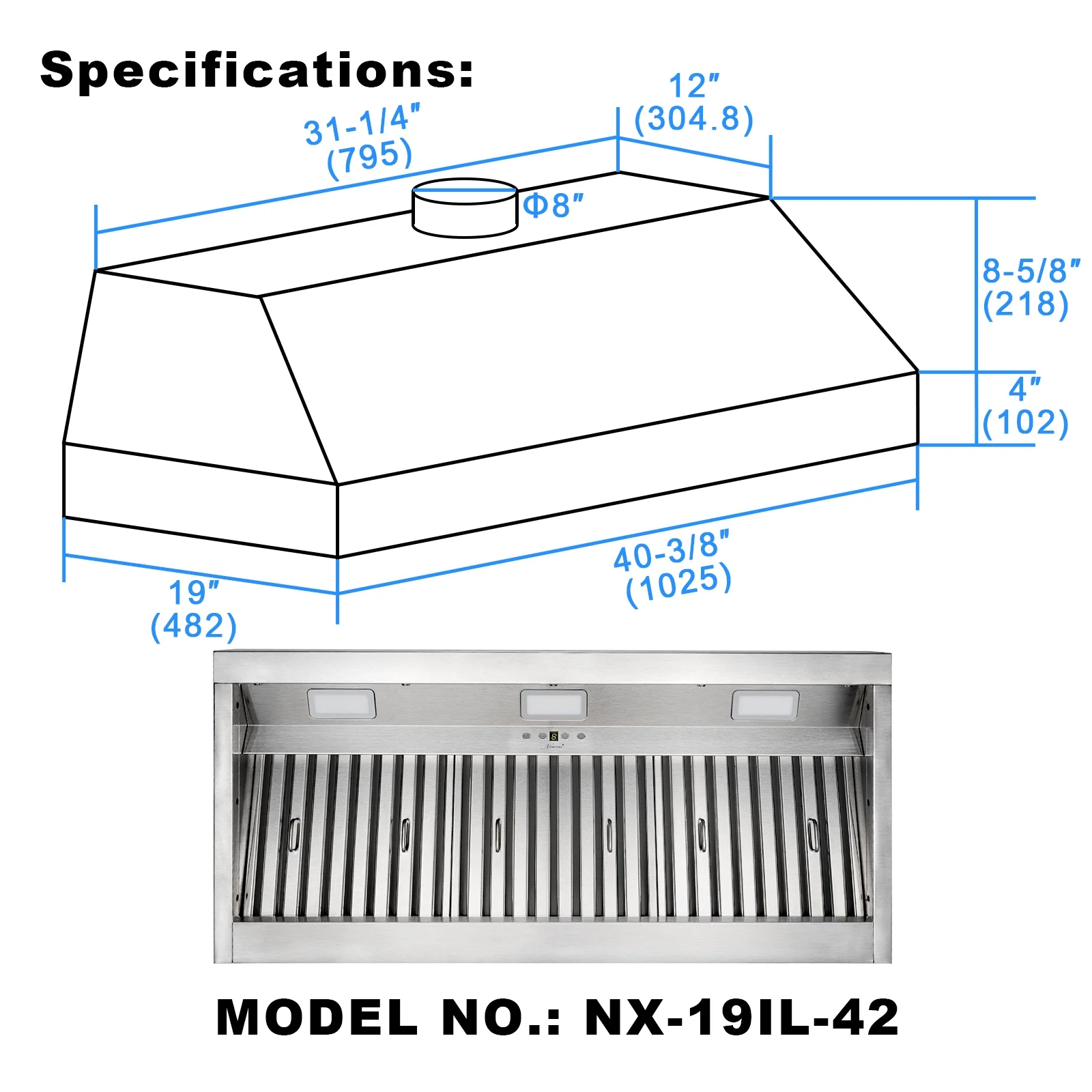 Akicon 48 Inch Range Hood Insert, Stainless Steel 8