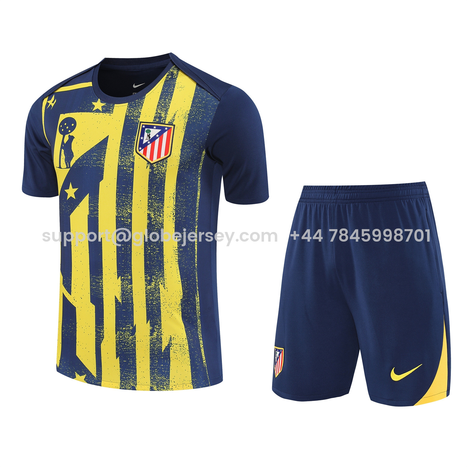 Atletico Madrid Short-Sleeve Training Set - Blue Yellow Top & Blue Shorts