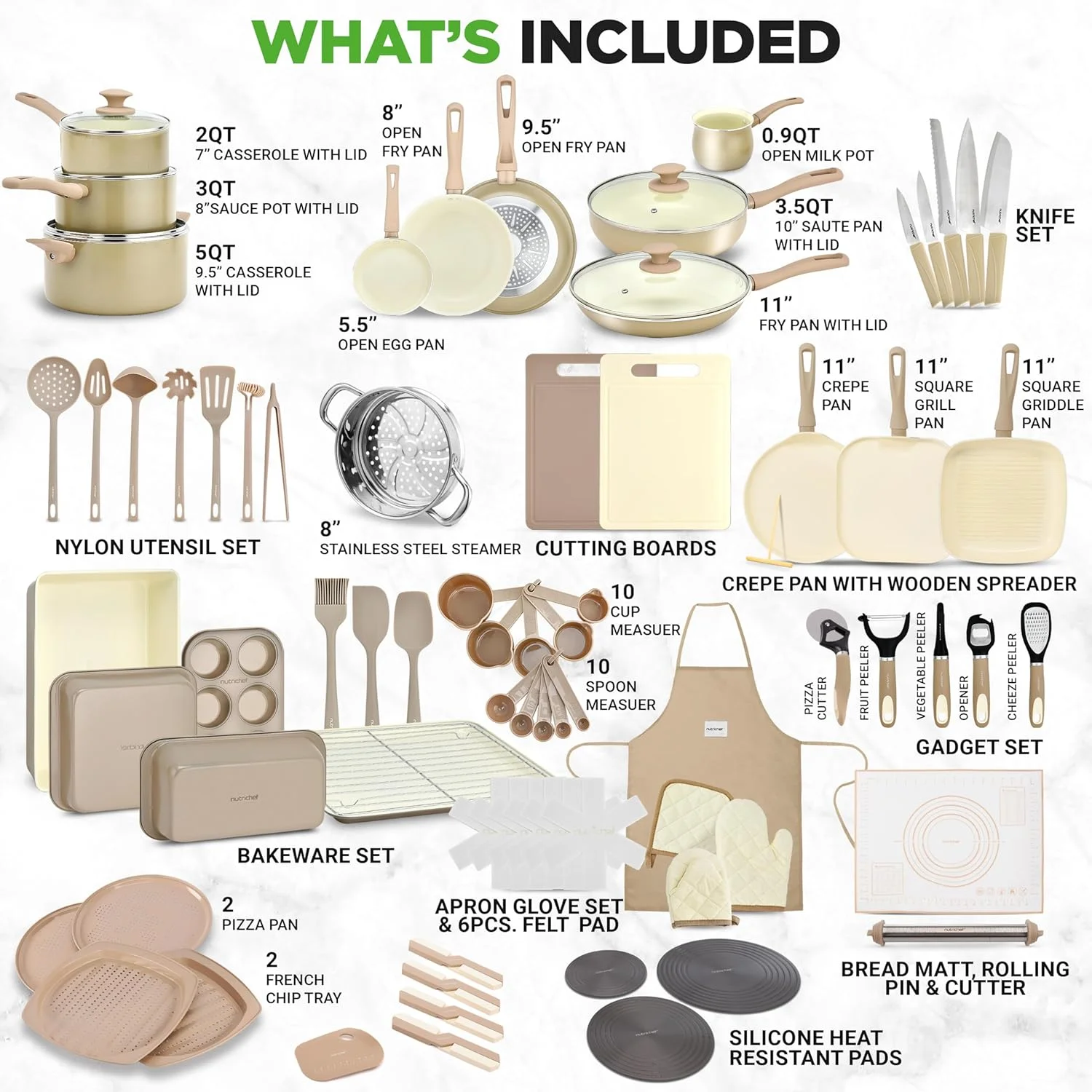 54-Piece Kitchen Cookware Set �C Complete Non-Stick Ceramic Pots and Pans Set with Utensils, Bakeware, and Knife Set, Gas, Electric & Induction Compatible, Blush Pink Kitchen Essentials