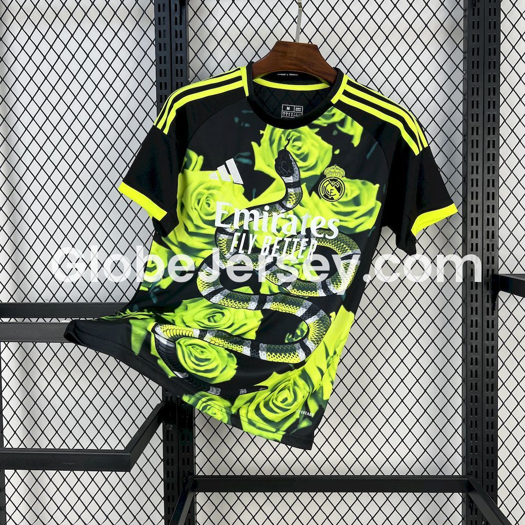 Real Madrid 25-26 Snake and Green Flowers Black Jersey - Fans Version