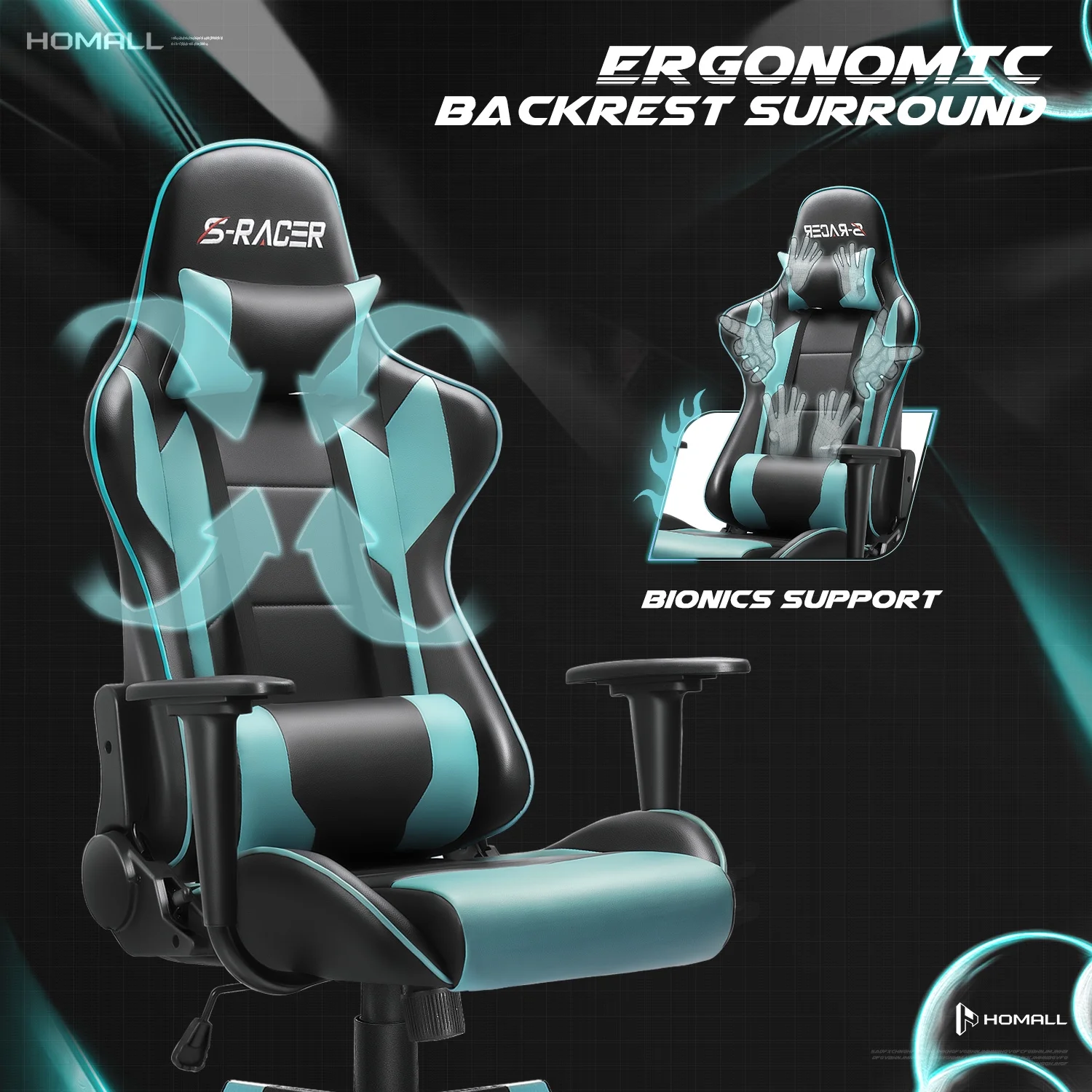 Homall Gaming Chair Office Chair High Back Computer Chair Leather Desk Chair Racing Executive Ergonomic Adjustable Swivel Task Chair with Headrest and Lumbar Support, Purple