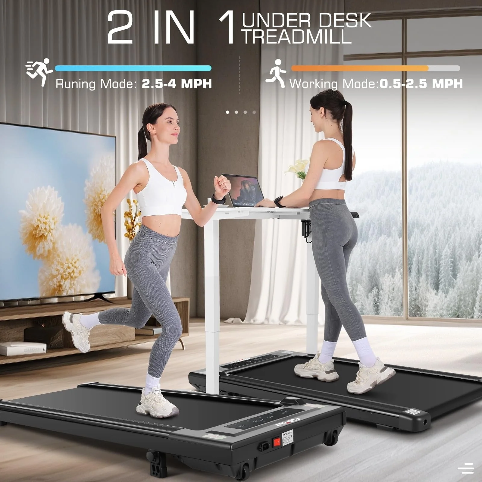 Under Desk Treadmill with Remote Control, LED Touch Screen Treadmill Ultra-Quiet, 300lbs Weight Capacity Walking Pad Treadmill for Home Office,Black
