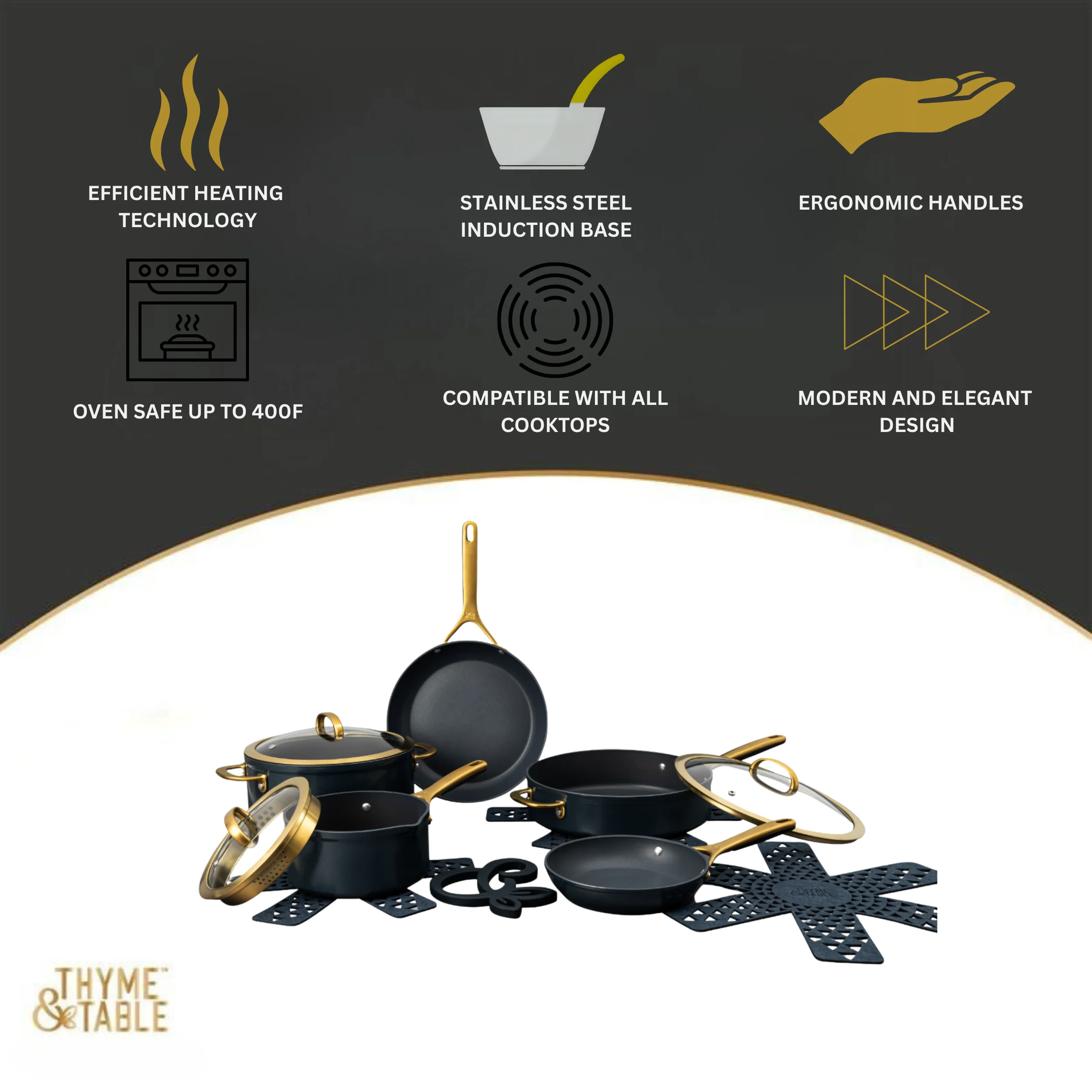 Thyme & Table 12-Piece Non-Stick Supreme Cookware Set, Pots and Pans Set - Cream