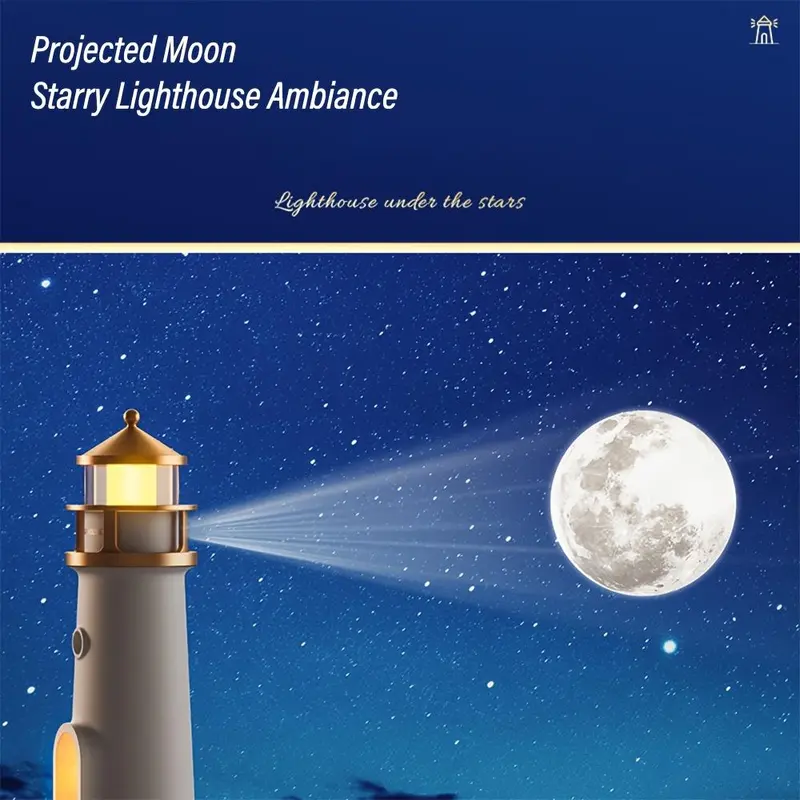 Moonlight Lighthouse Projection Light， USB Rechargeable Lighting, Bedroom Bedside Lamp