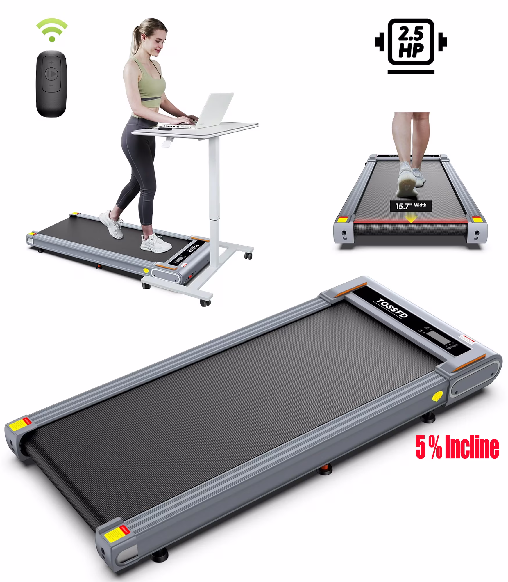 TOSSFD Treadmill Walking Pad with 6% Incline,2.5HP Under Desk Treadmill, Jogging Running Machine for Home Office X301