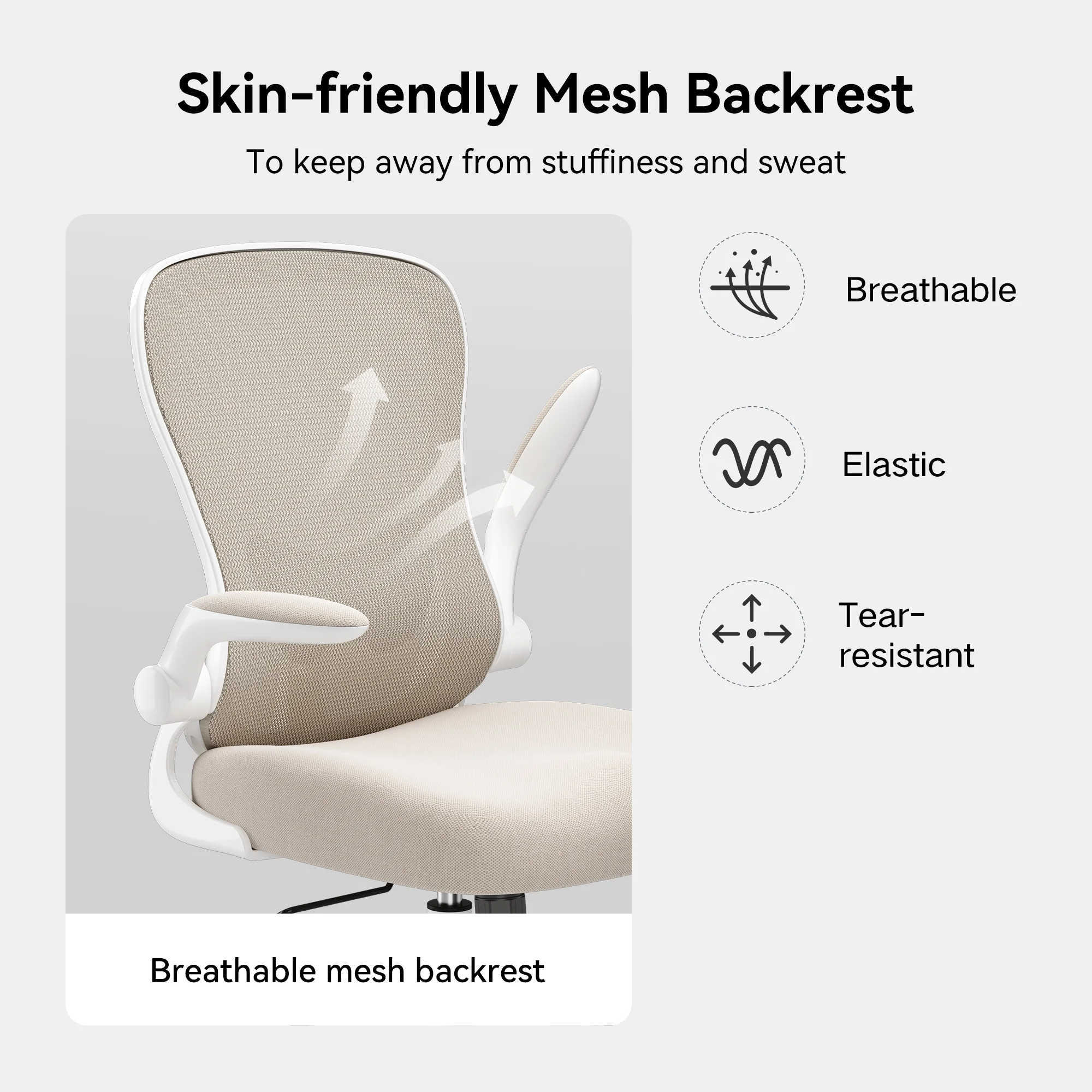 Hbada Office Chair, Ergonomic Desk Chair, Computer Mesh Chair with Lumbar Support and Flip-up Arms, Gray