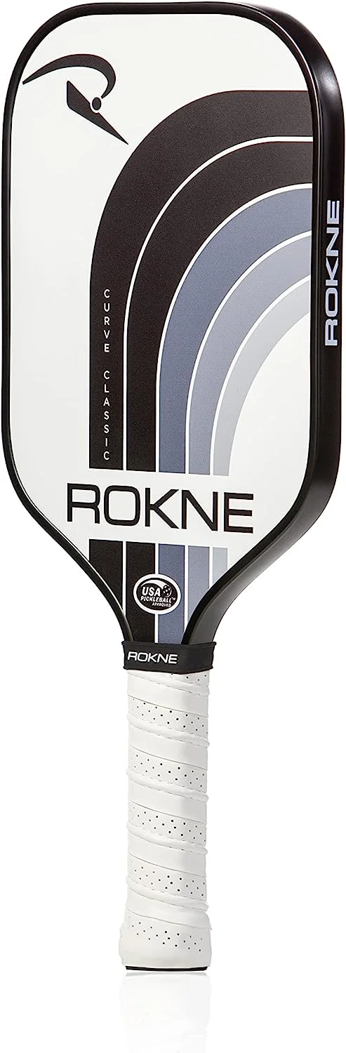 Rokne Curve Classic Fiberglass Pickleball Paddle Long Handle Racket with Pro Grit Texture and Cover, Storm