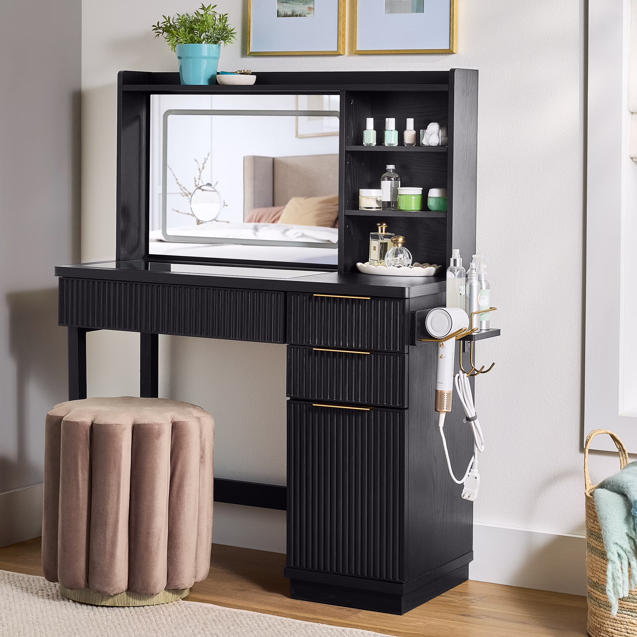 Better Homes & Gardens Lillian Vanity Desk with LED Lighted Mirror, White Finish