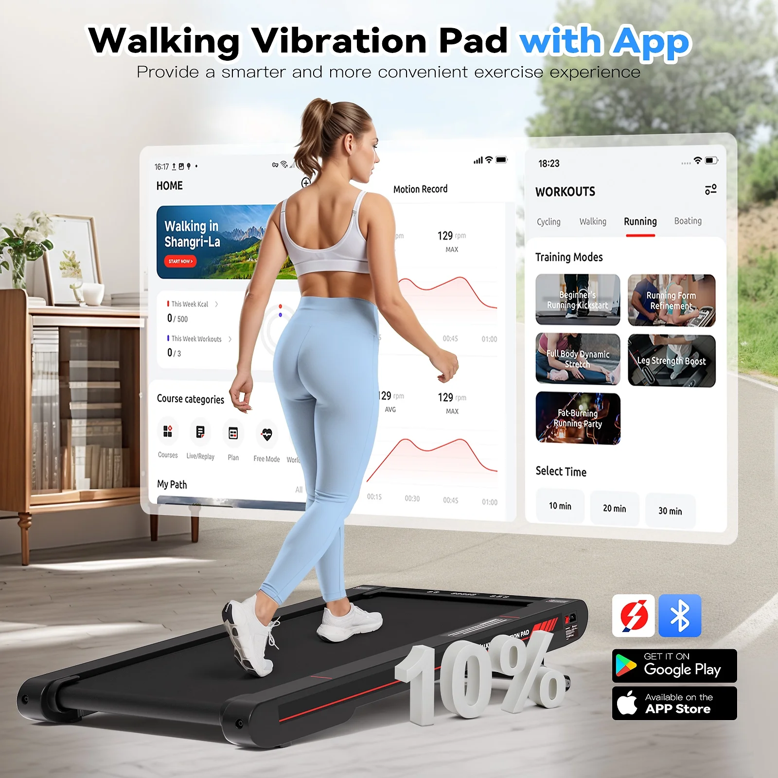 Sperax Walking Pad Treadmill with APP,3 in 1 Portable Under Desk Treadmill Fitness,Walking Vibration Workout Pad with Remote Control
