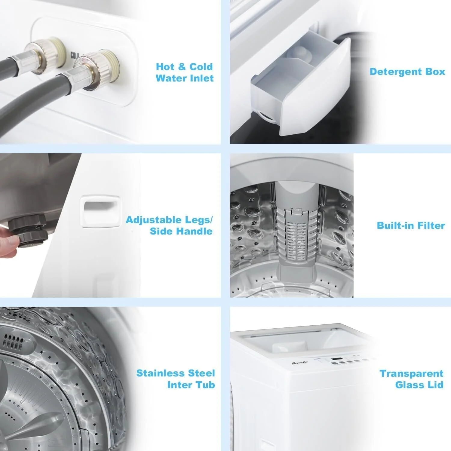 Smad Compact Washing Machines 1.7 Cu ft Single Use in Schools and apartments 12lbs White Washer