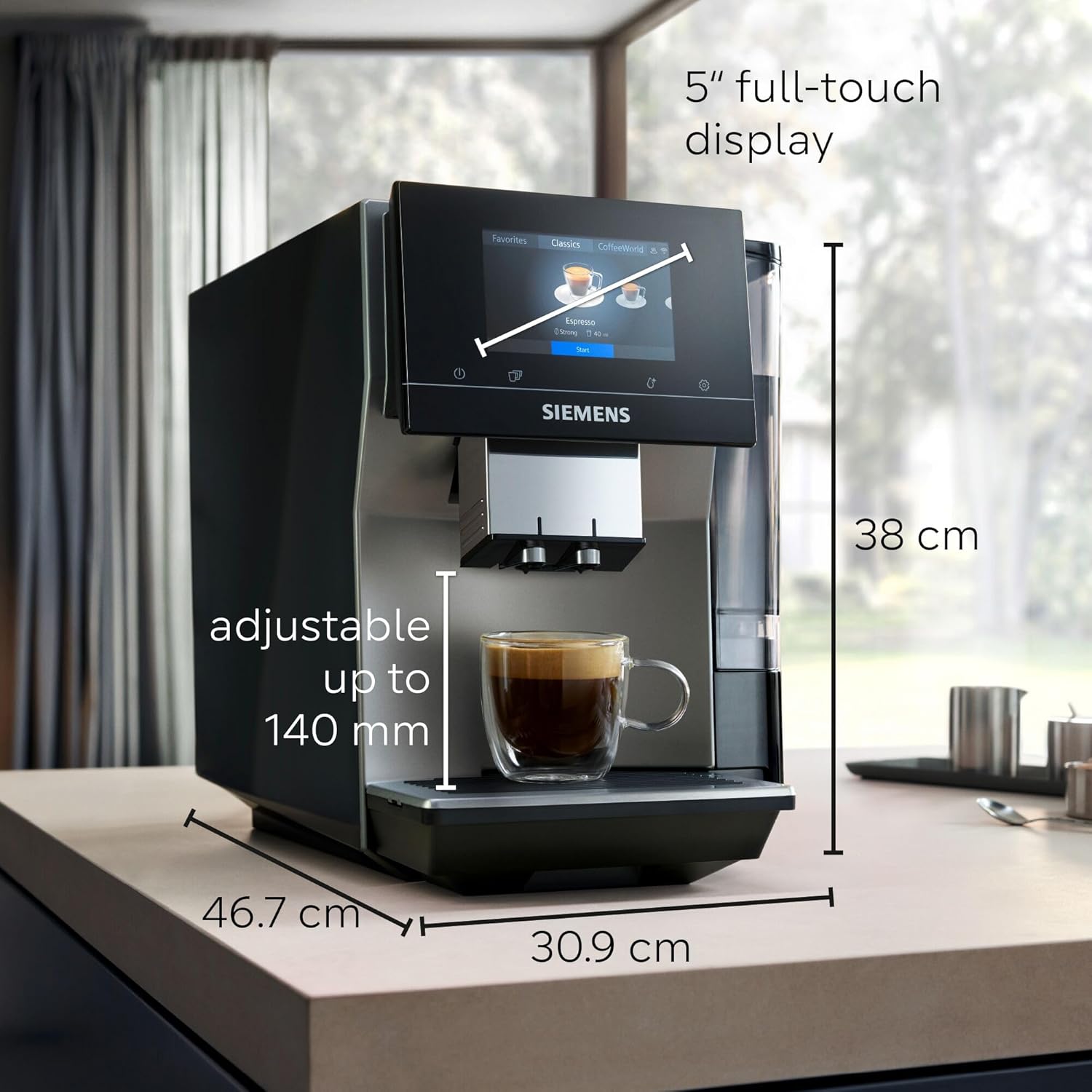 SIEMENS EQ700 Fully Automatic Bean to Cup Coffee Machine with iSelect Display, coffeeWorld, Cold Brew and Slow Brew Function, Cappuccinatore, Home Connect, Morning Haze, TP715GB1
