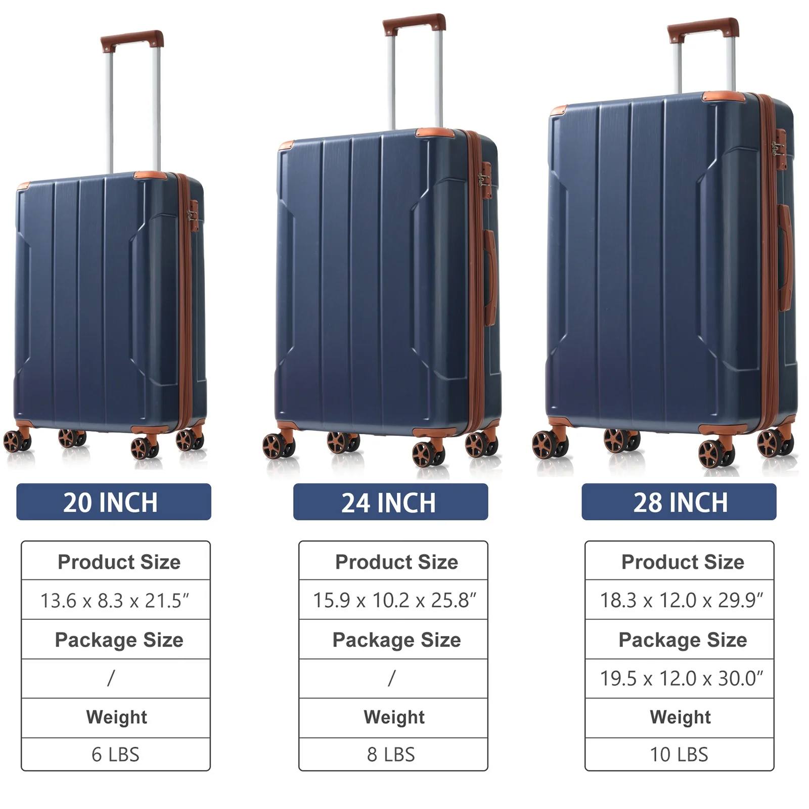 Luggage Sets 3 Piece, Expandable Hard shell ABS Suitcases with Double Spinner, Travel luggage Set