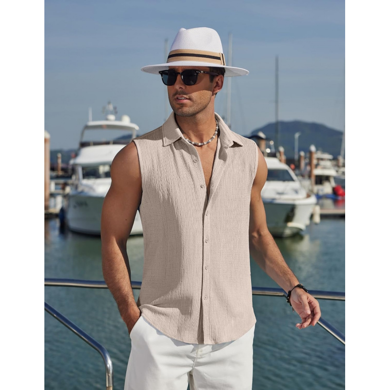 Men's Summer Sleeveless Shirts Beach Knit