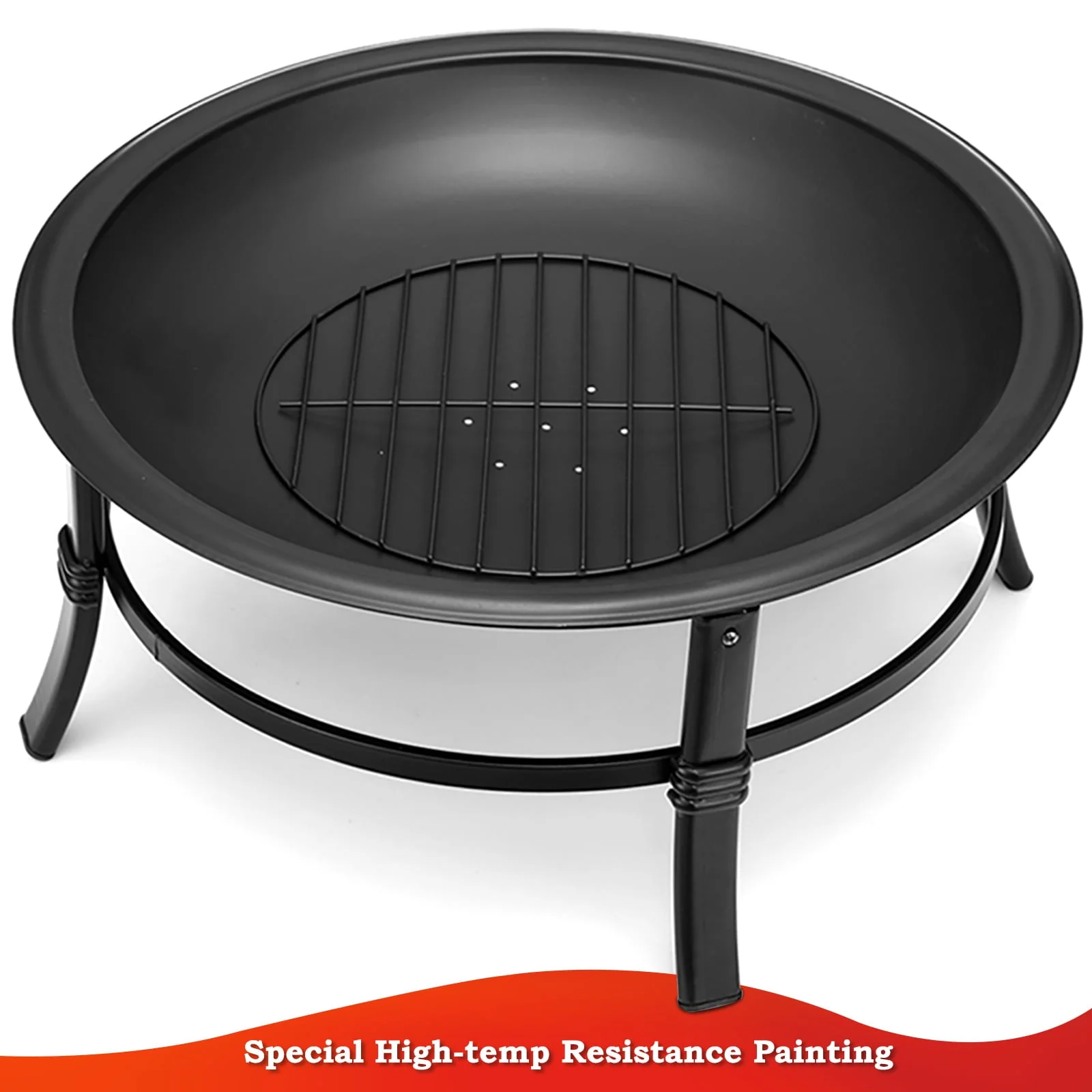 Singlyfire 26 inch Fire Pit for Outside Portable Wood Small Bowl for with Log Grate, Poker