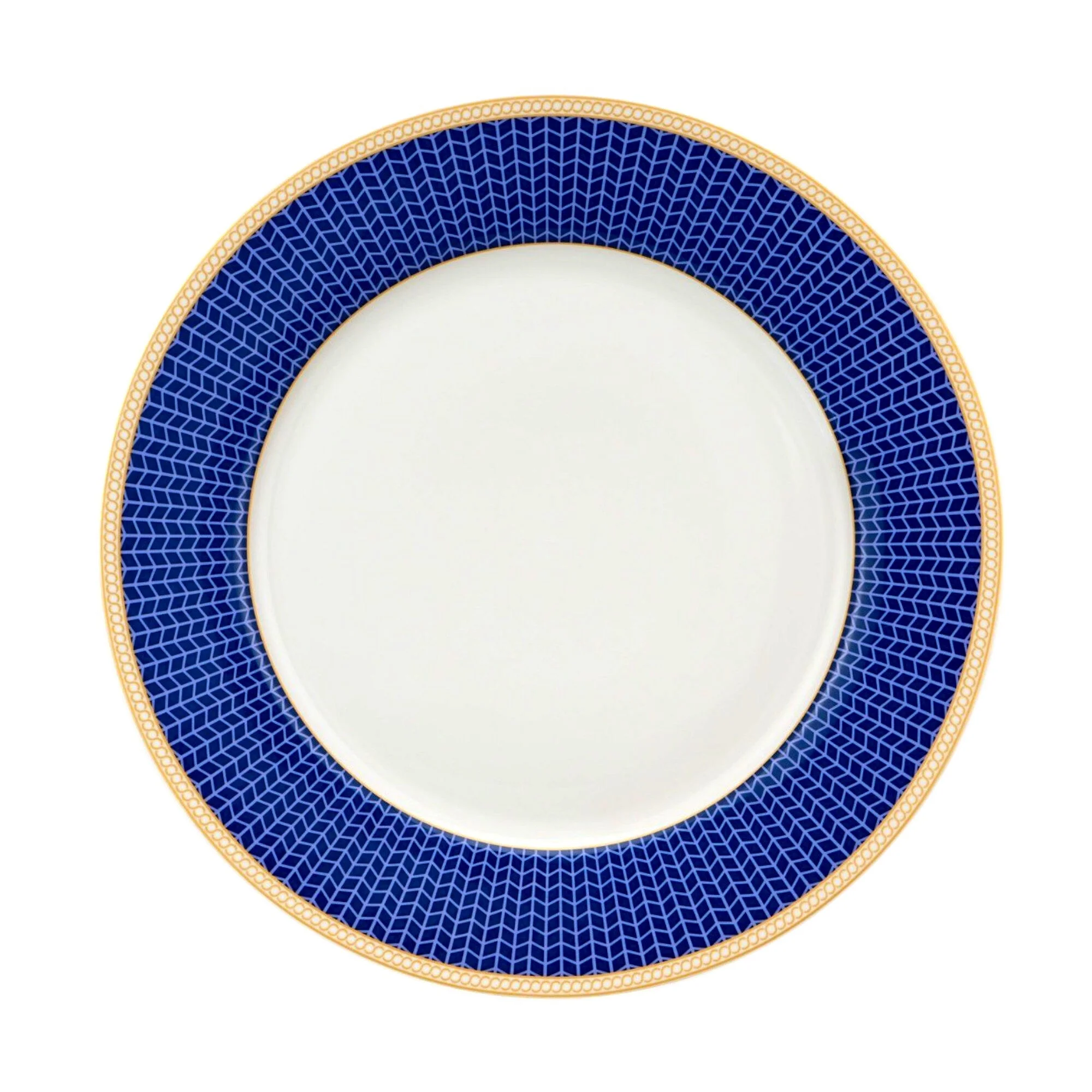 STP GOODS Melodie de Fleurs Bone China Dinnerware Set of 24 Service for 6 24-Piece Dish Set of Plates and Bowls, Blue Gold White