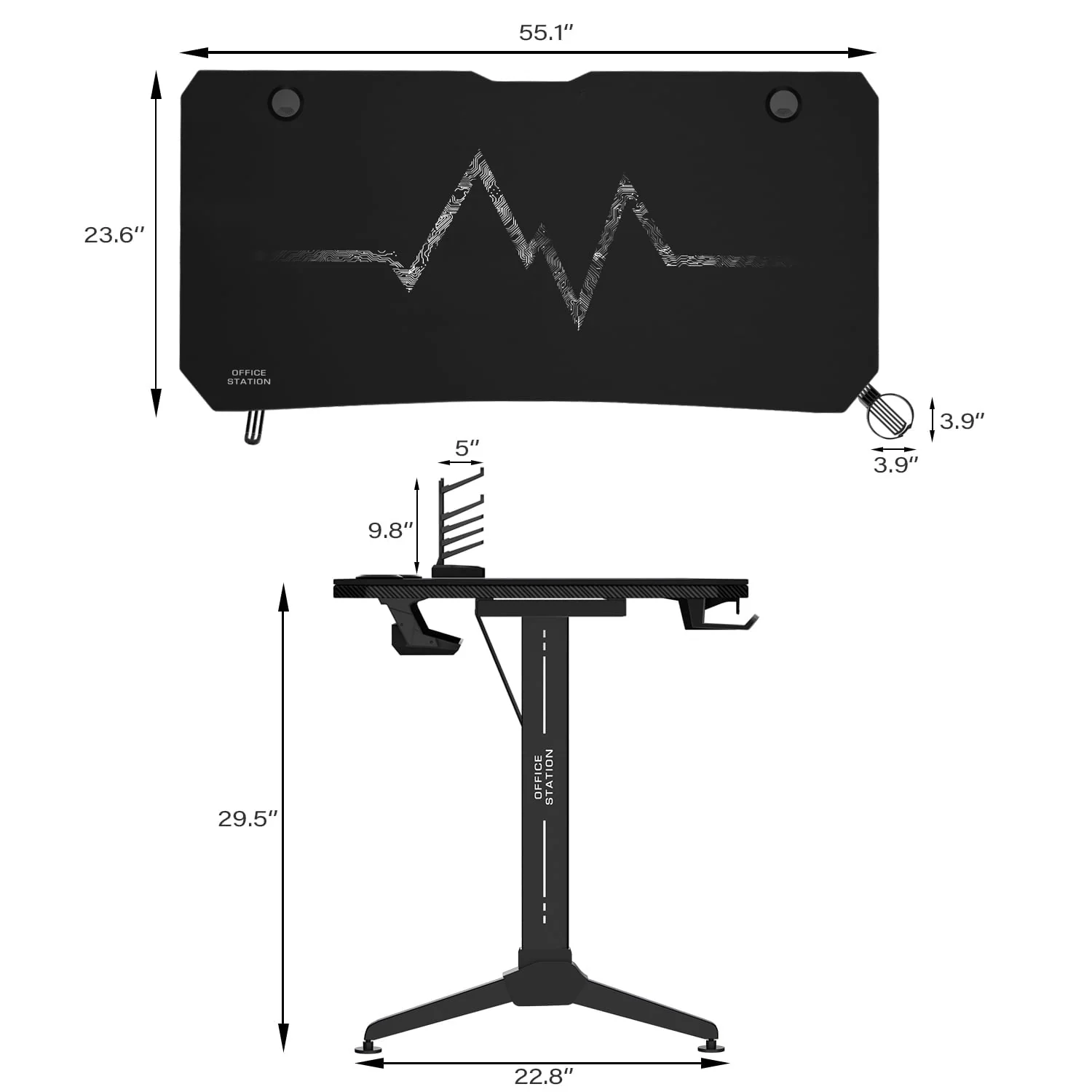 Homall 55 Inch Gaming Desk Y-Shaped PC Computer Gaming Office Desk with Mouse Pad Home Office Study Carbon Fiber Surface Gamer Workstation With Cup Holder and Headphone Hook, Black