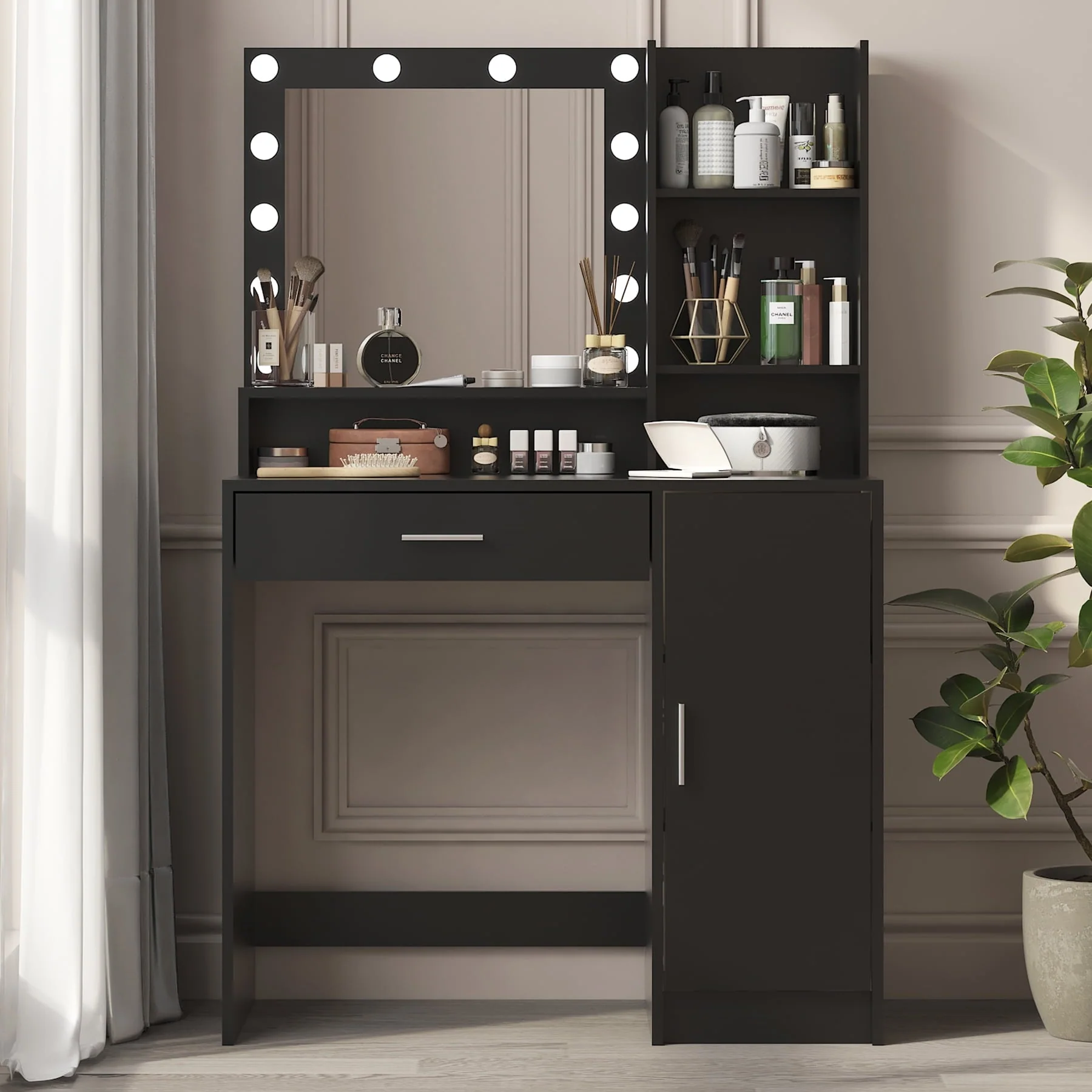 Palimder Vanity Desk, Large Drawer & 3 Level Storage Dresser, Bedroom Dressing Table White