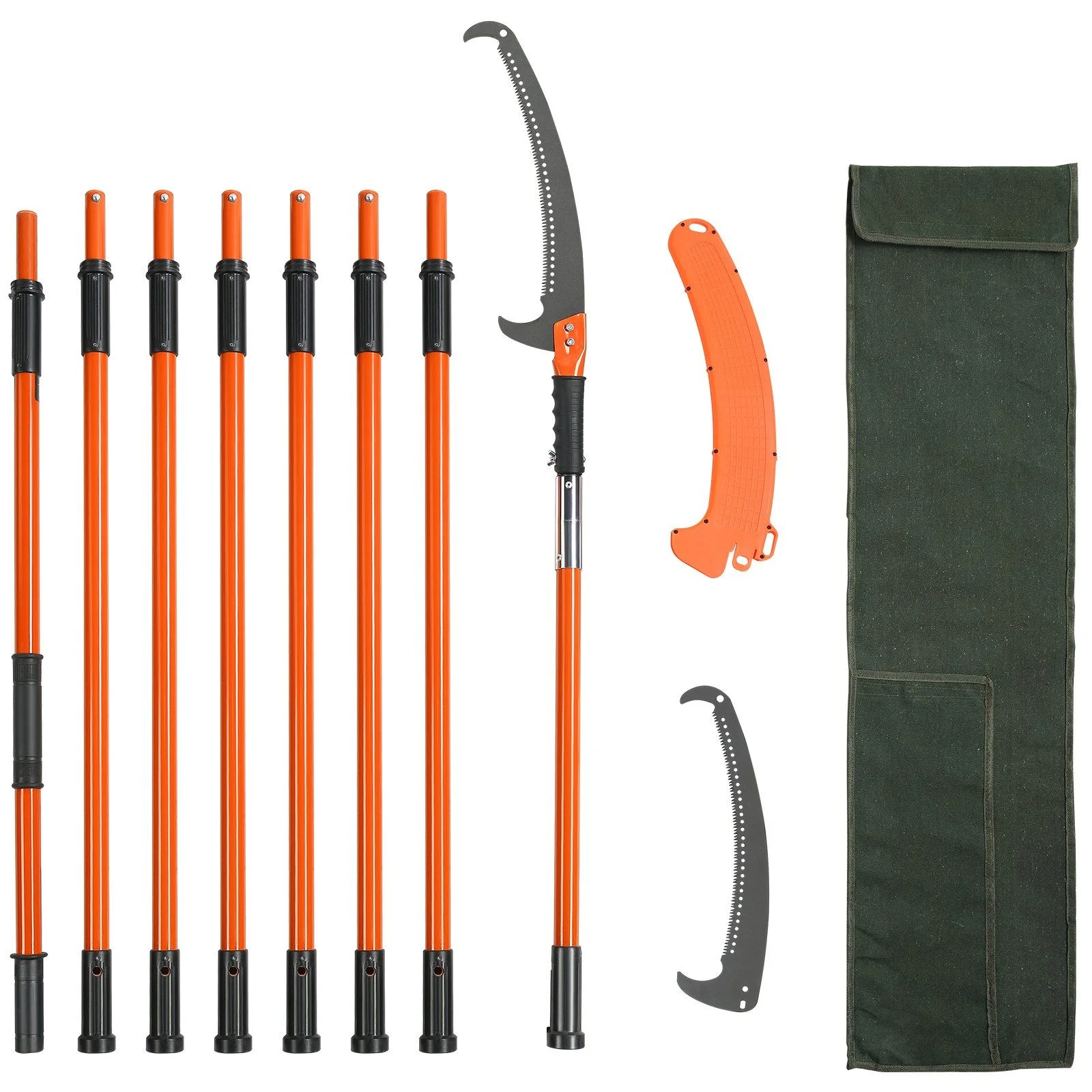 Fiberglass Pole Saw 7.3-27FT, Manual Tree Trimmer for Tall Branches, Sharp Steel Blade, Perfect for Pruning Palms, Shrubs & Garden Maintenance