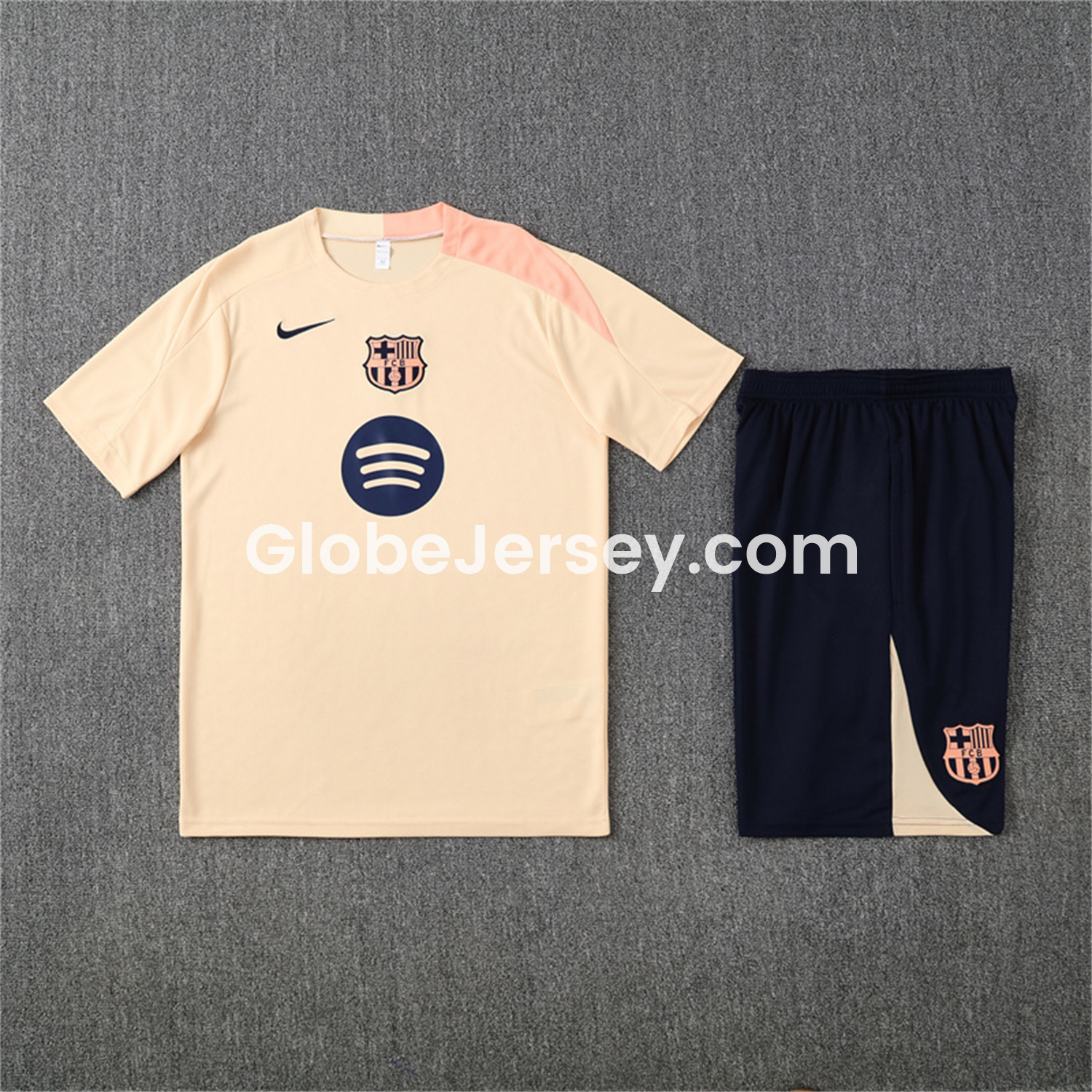 Barcelona 25-26 Kids Short-Sleeve Training Set - Beige Top & Blue Shorts